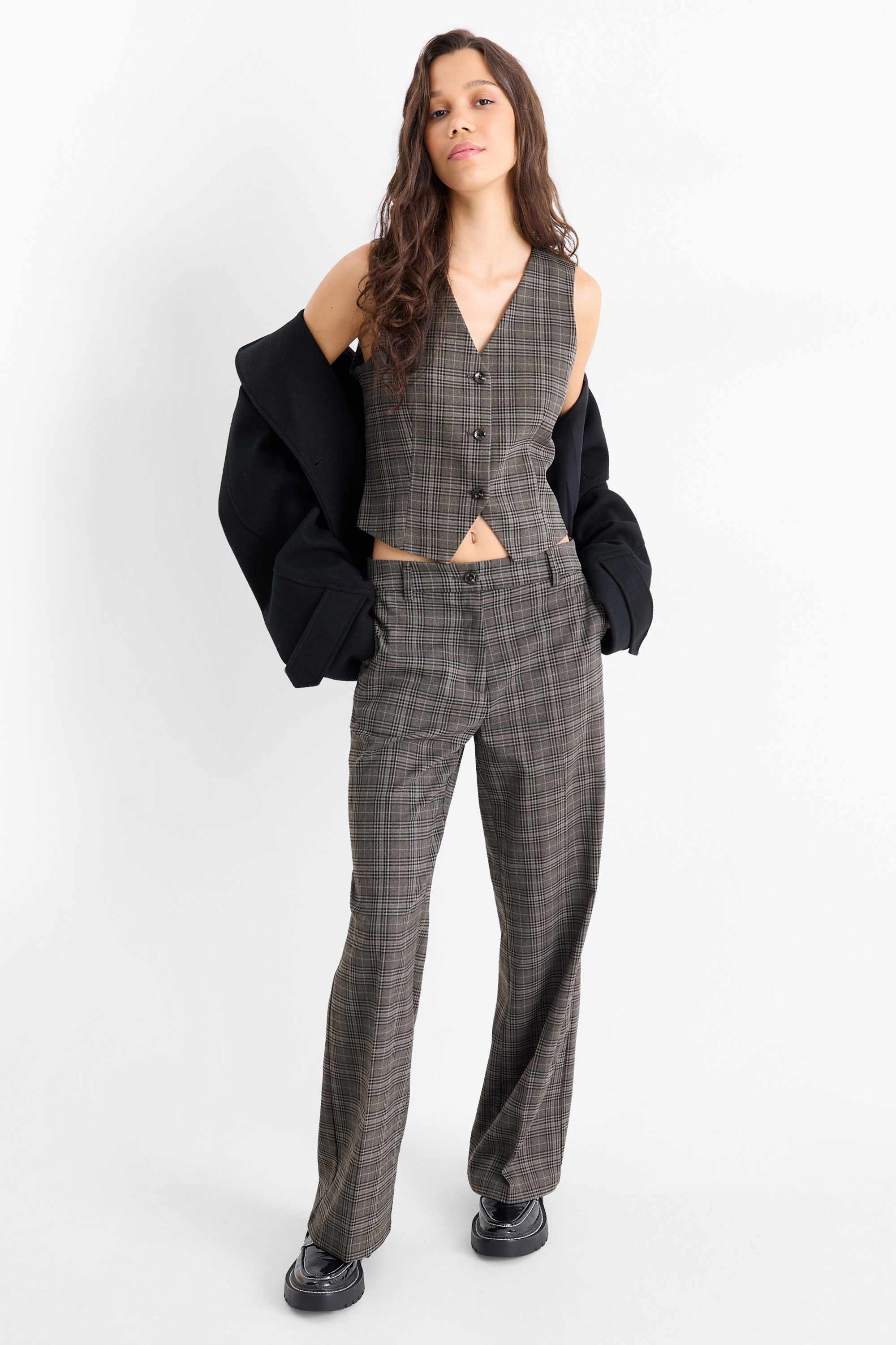Waistcoat - fitted - check dark gray