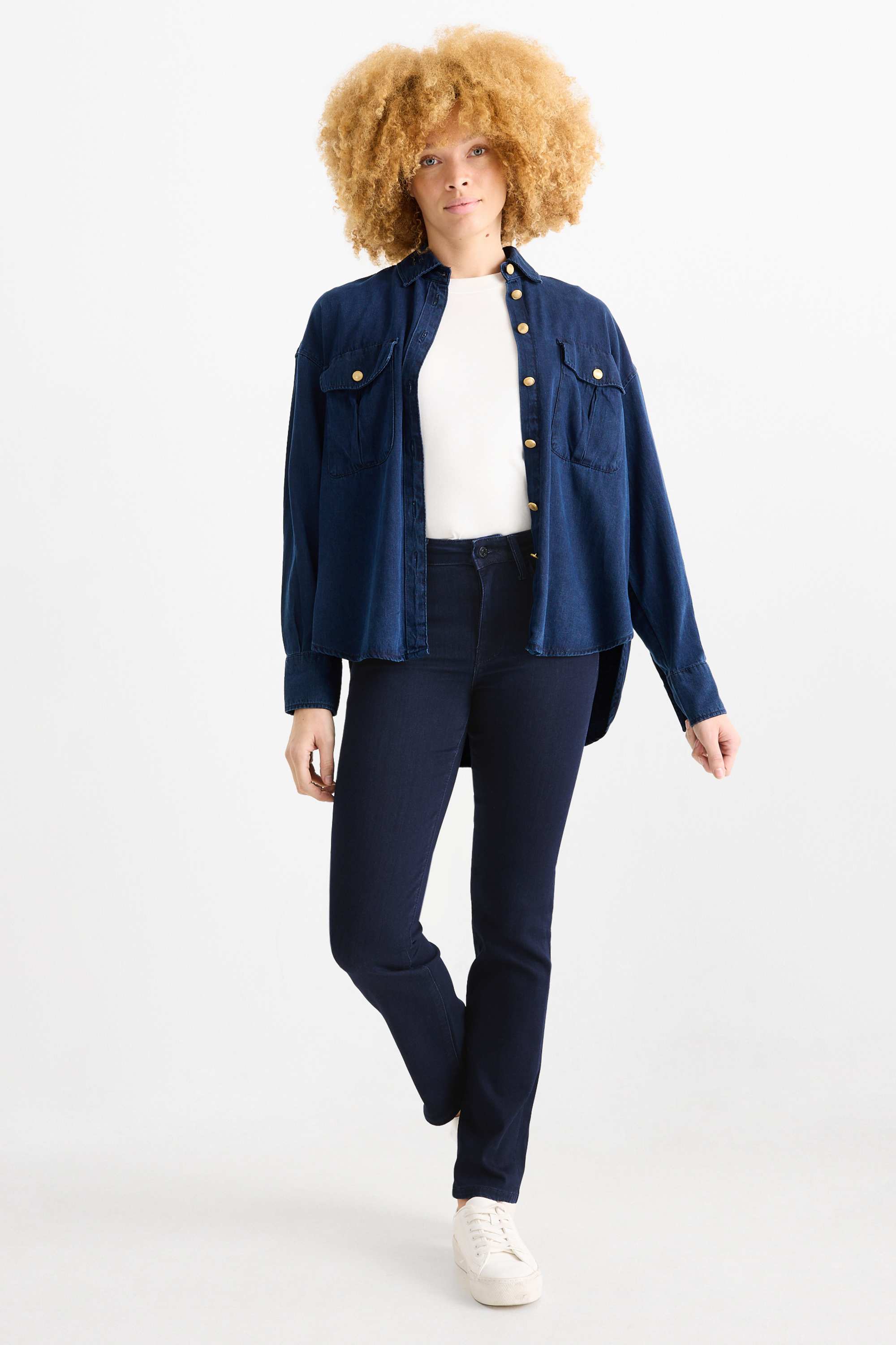 Straight jeans - mid-rise waist denim-dark blue