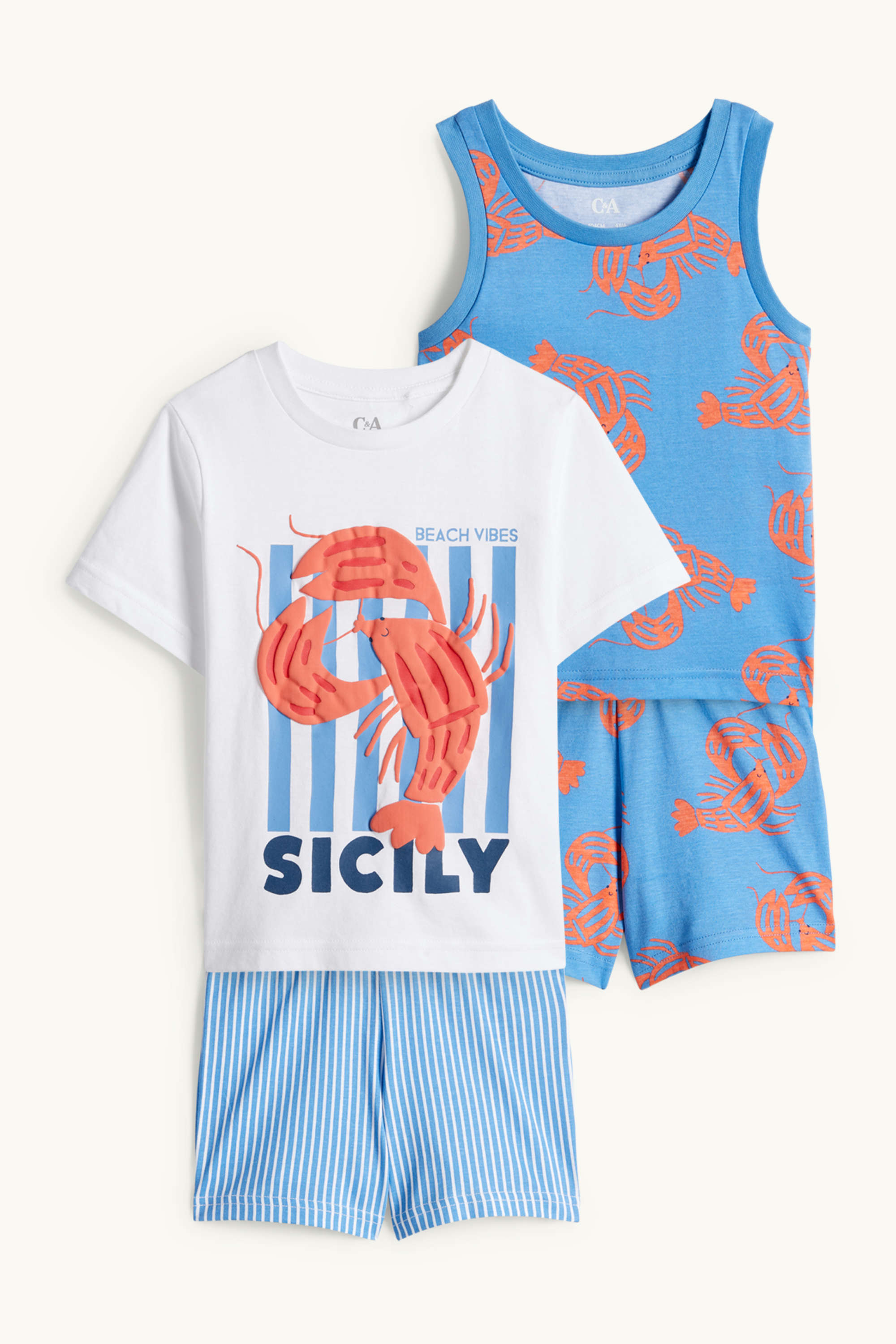 Multipack of 2 - lobster - short pyjamas - 4 piece white / blue