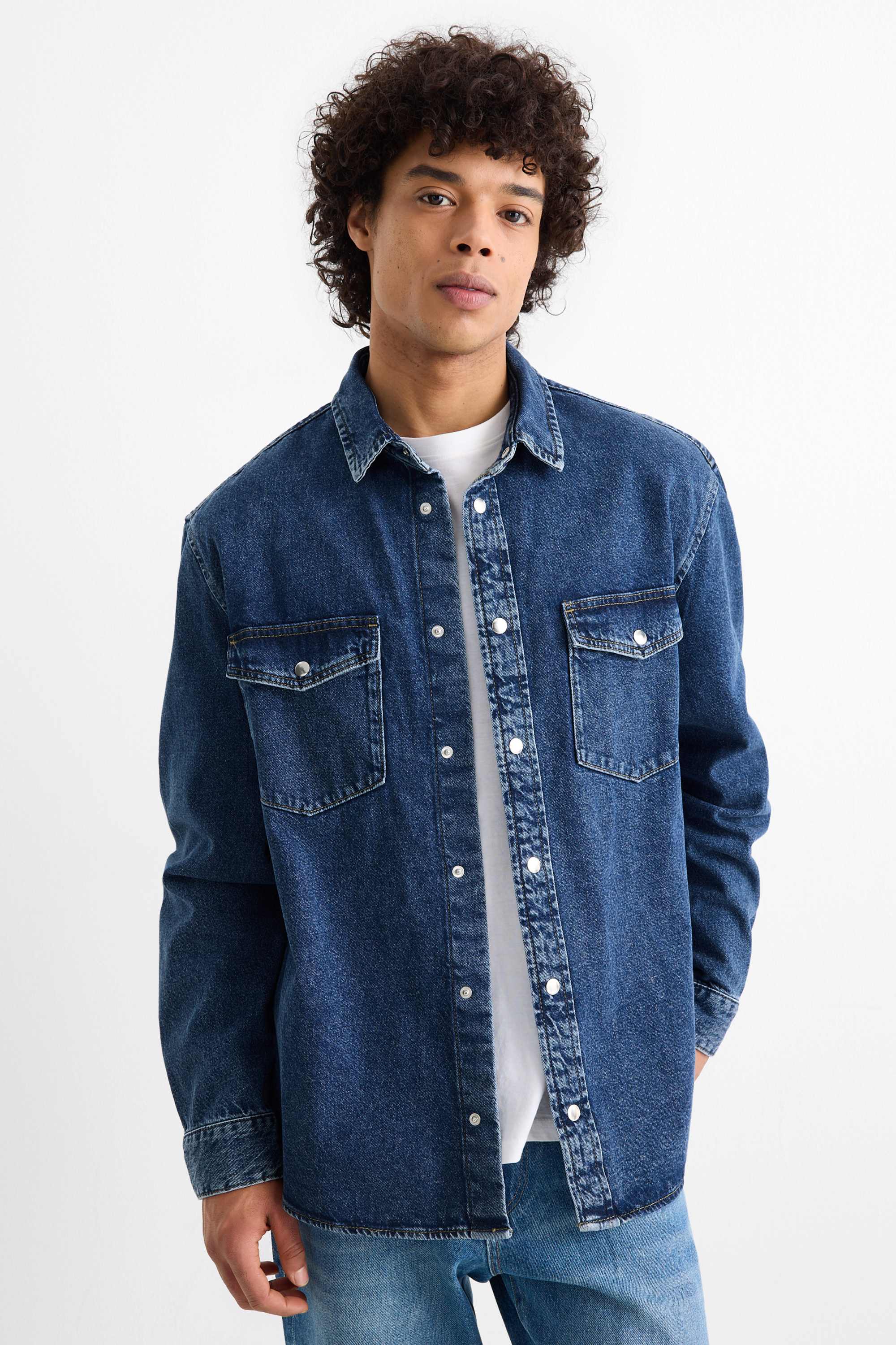 Denim shirt - oversized - kent collar blue denim