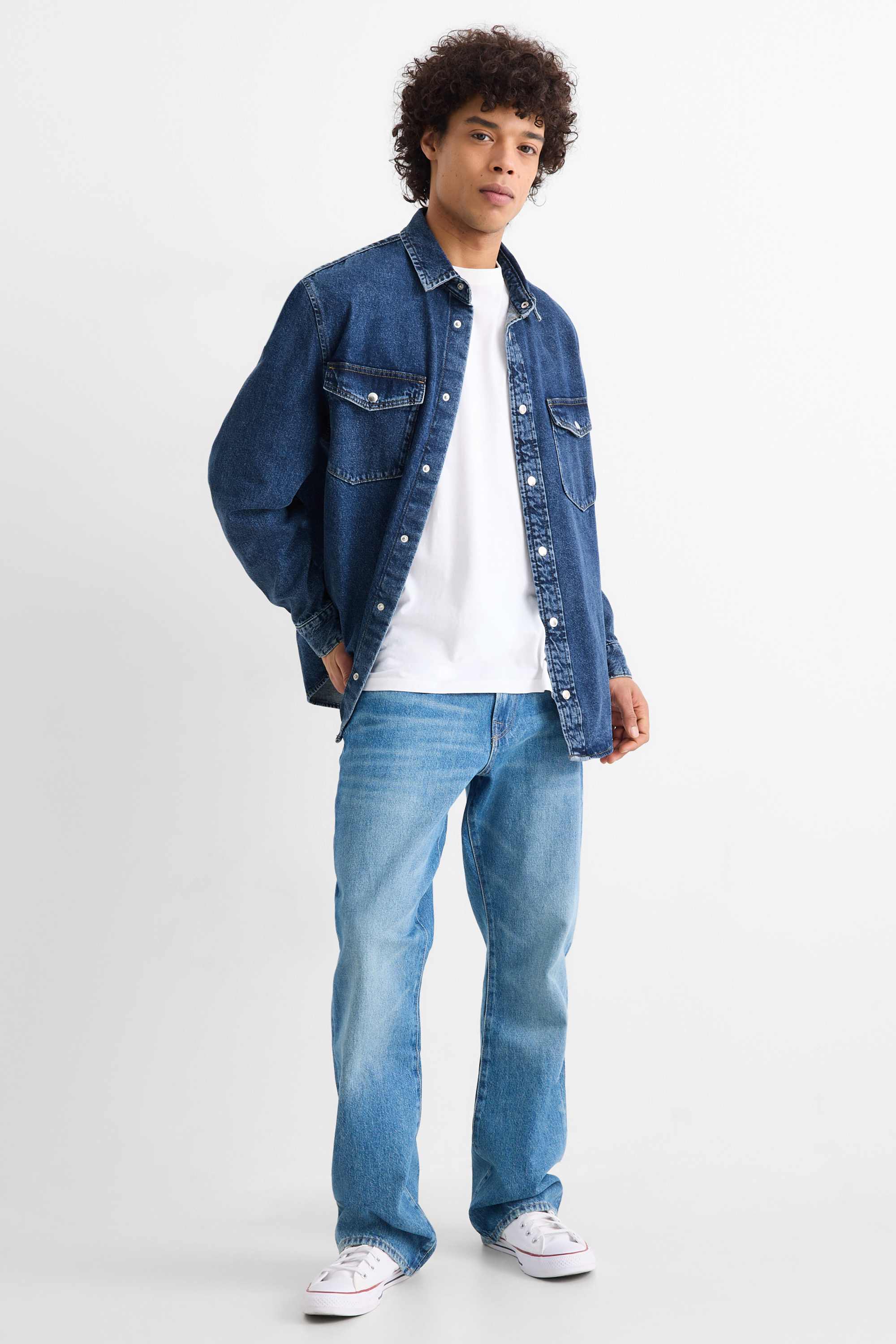 Denim shirt - oversized - kent collar blue denim