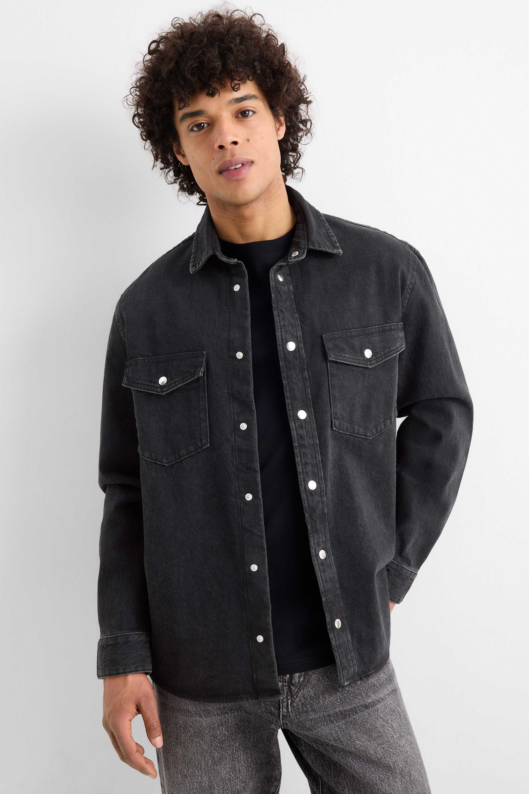 Denim shirt - oversized - kent collar denim-dark gray