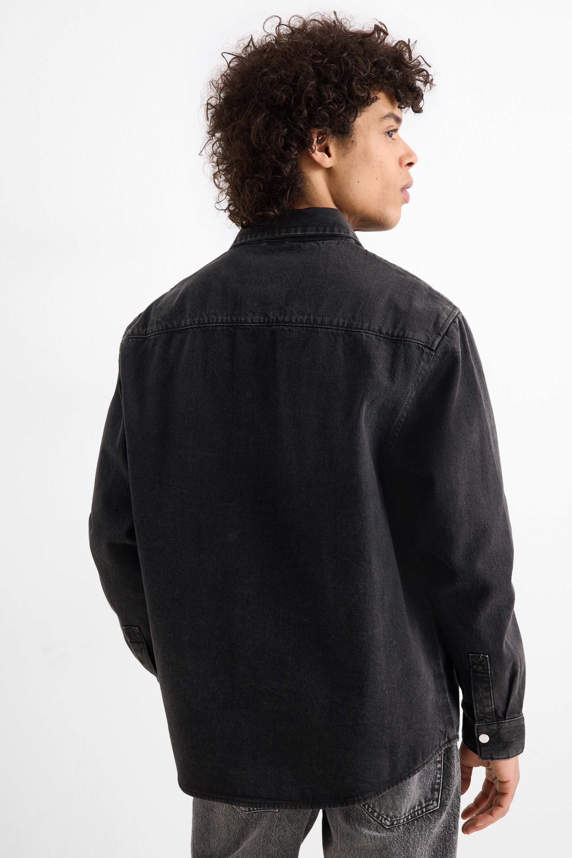 Denim shirt - oversized - kent collar denim-dark gray