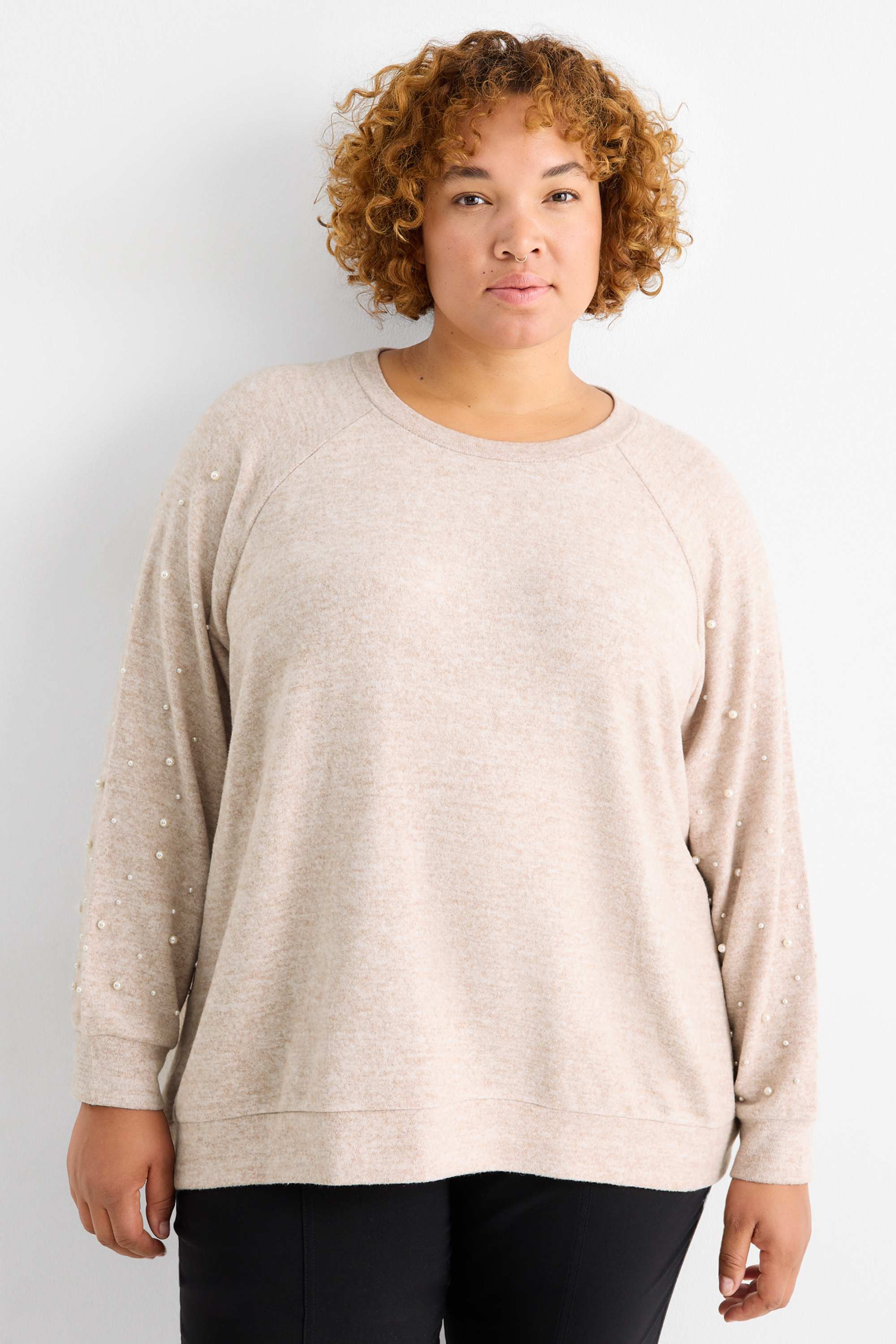 Sweatshirt with beads light beige