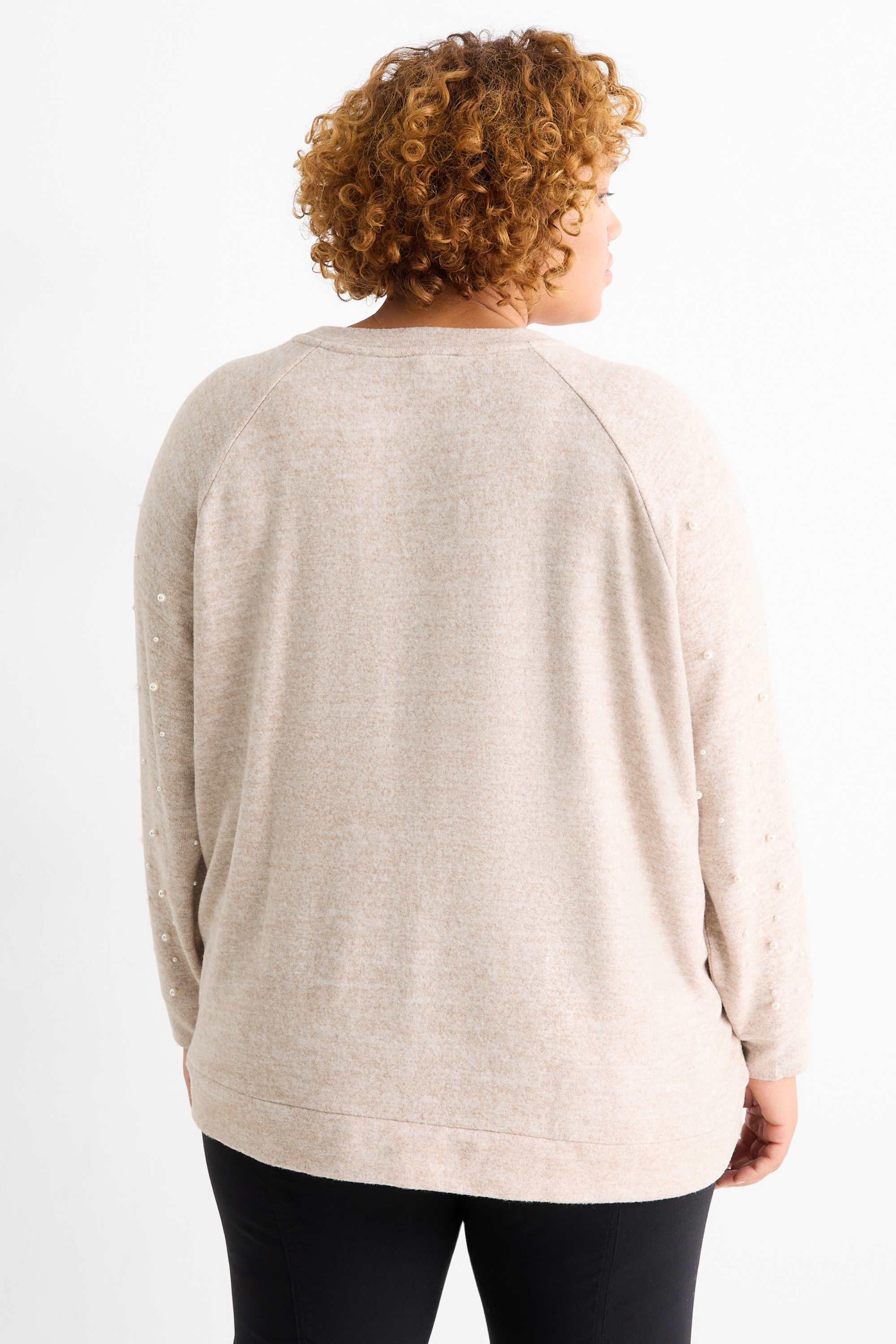 Sweatshirt with beads light beige