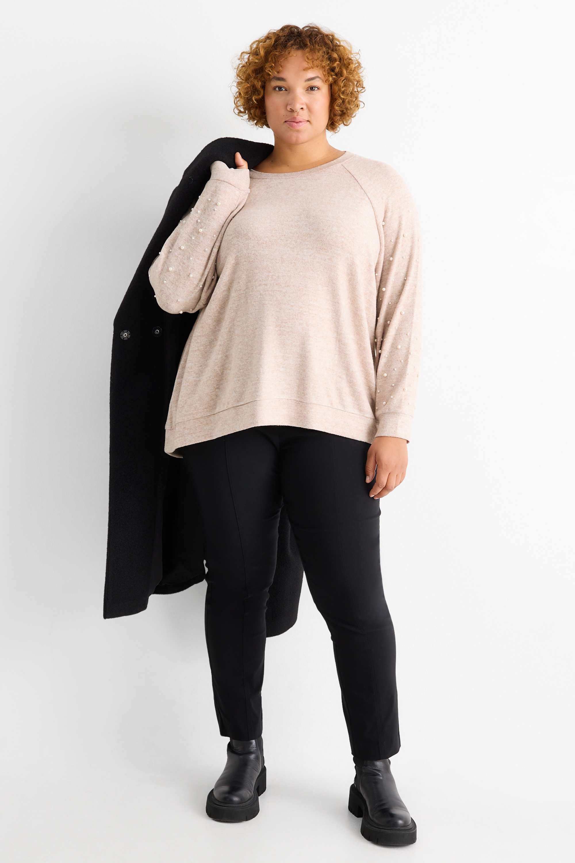 Sweatshirt with beads light beige