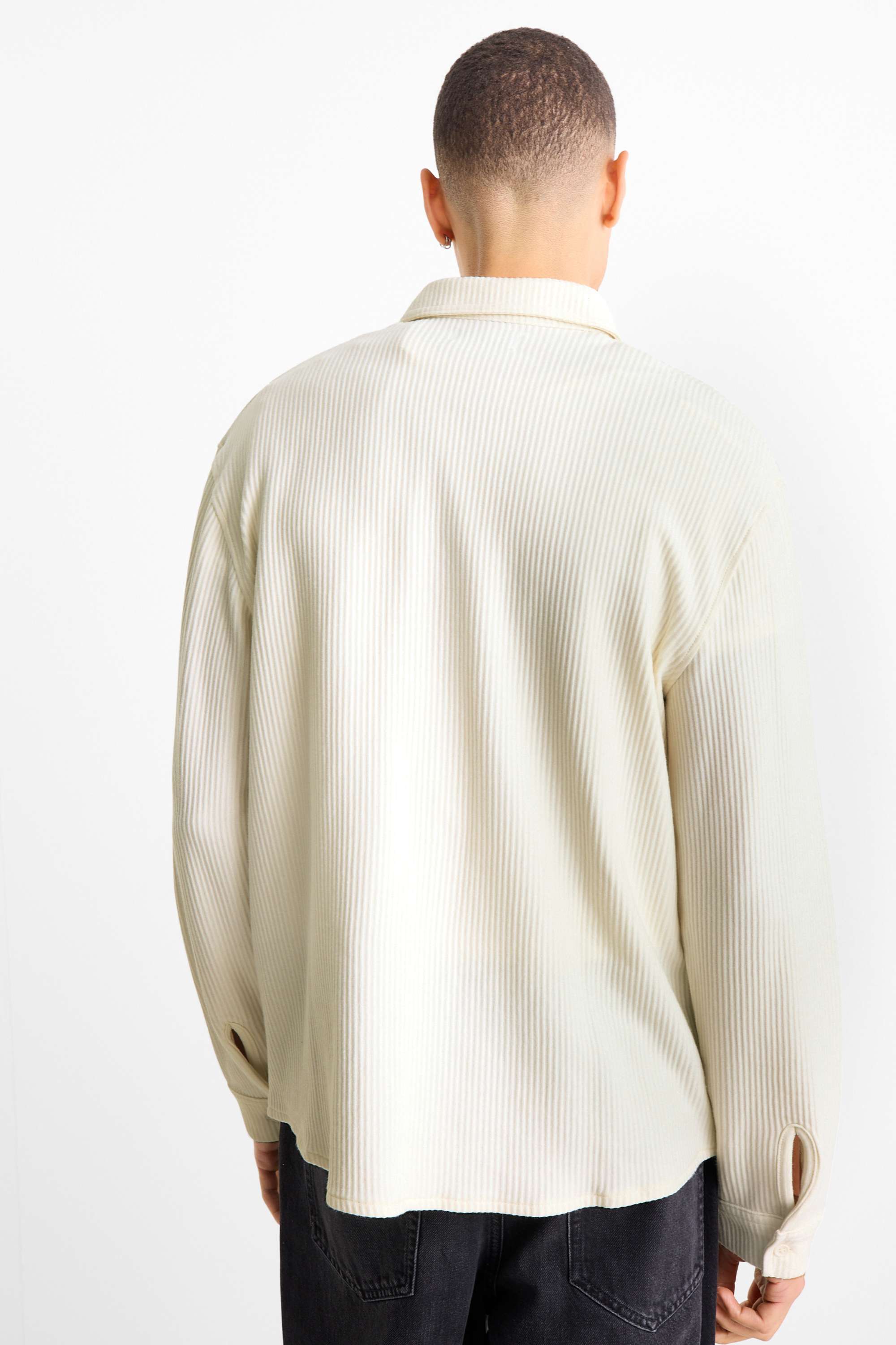 Shirt - relaxed fit - kent collar - ribbed white