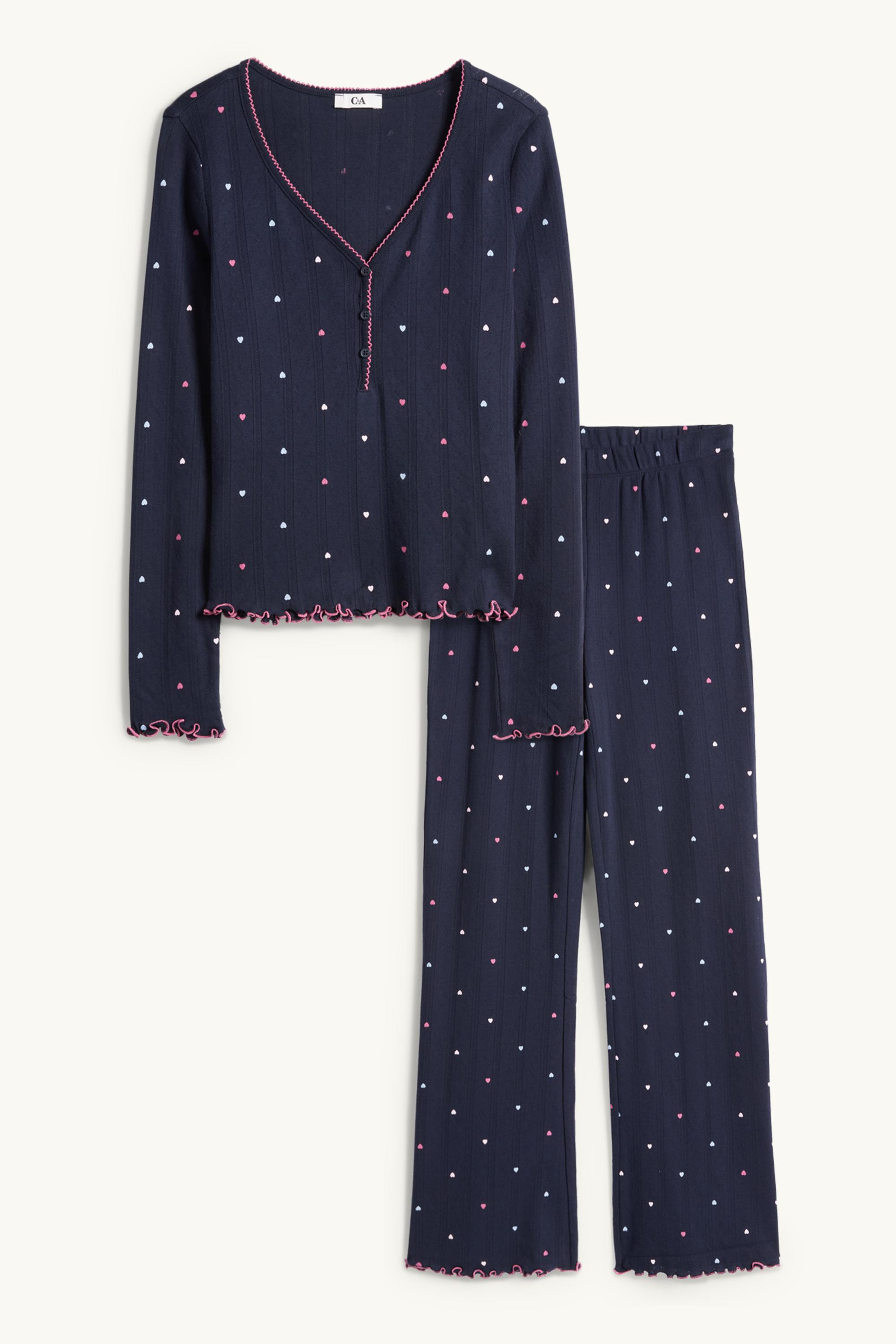 Pointelle pyjamas - patterned dark blue