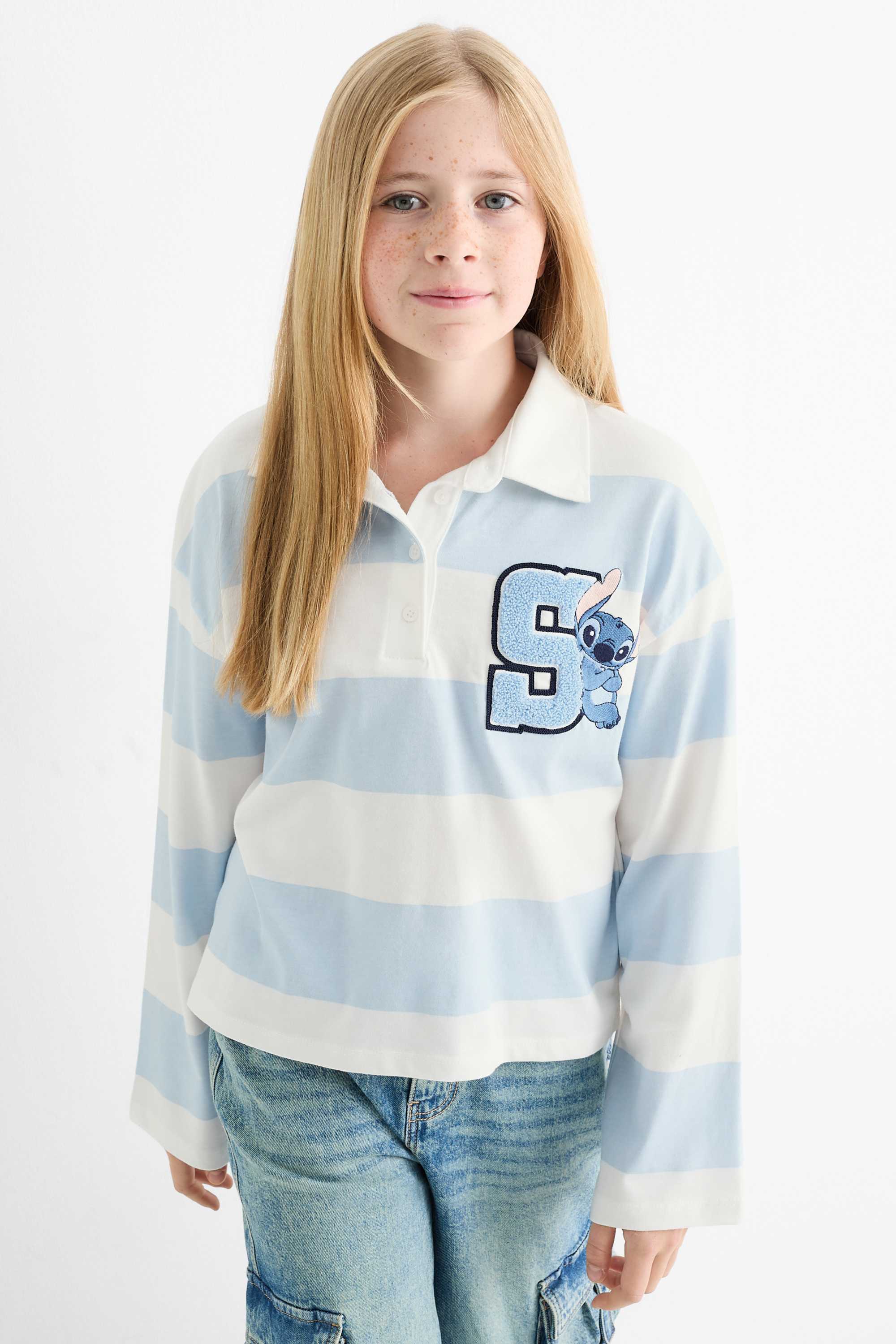 Lilo & Stitch - polo shirt - striped white / light blue