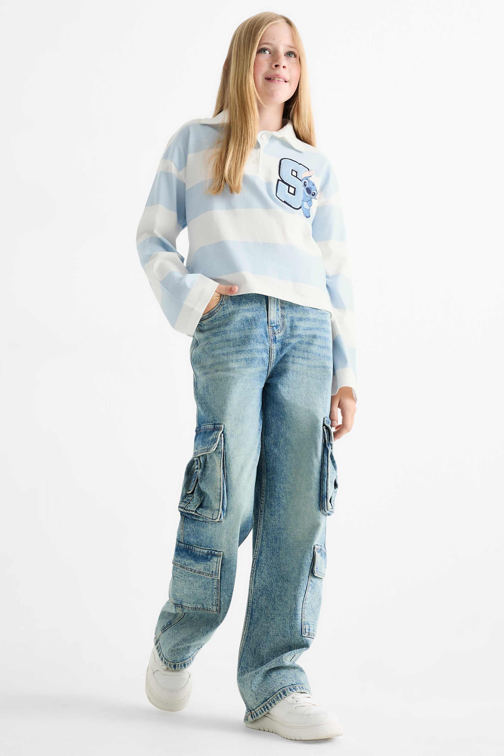 Lilo & Stitch - polo shirt - striped white / light blue