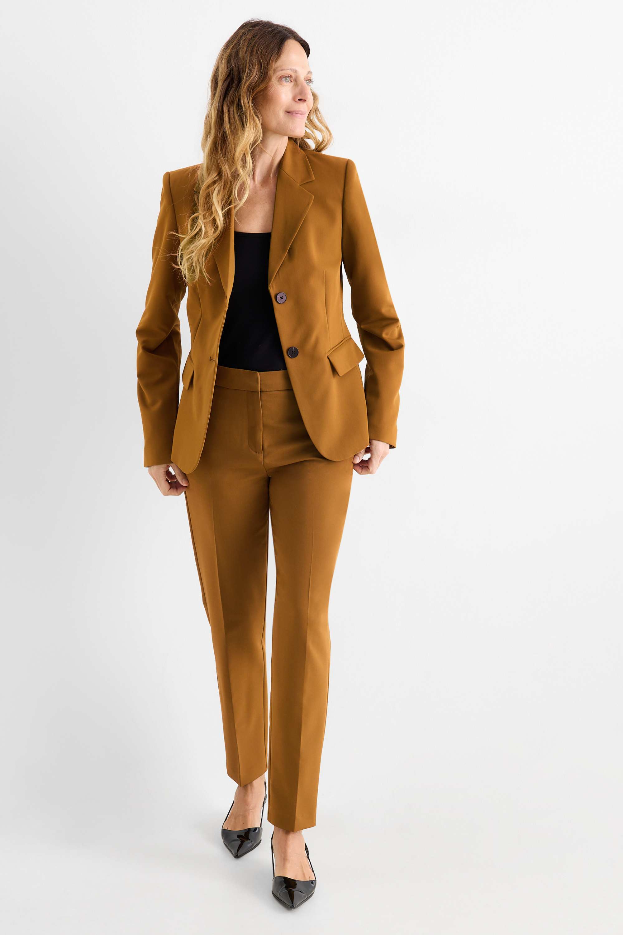 Business trousers - mid-rise waist - cigarette fit brown
