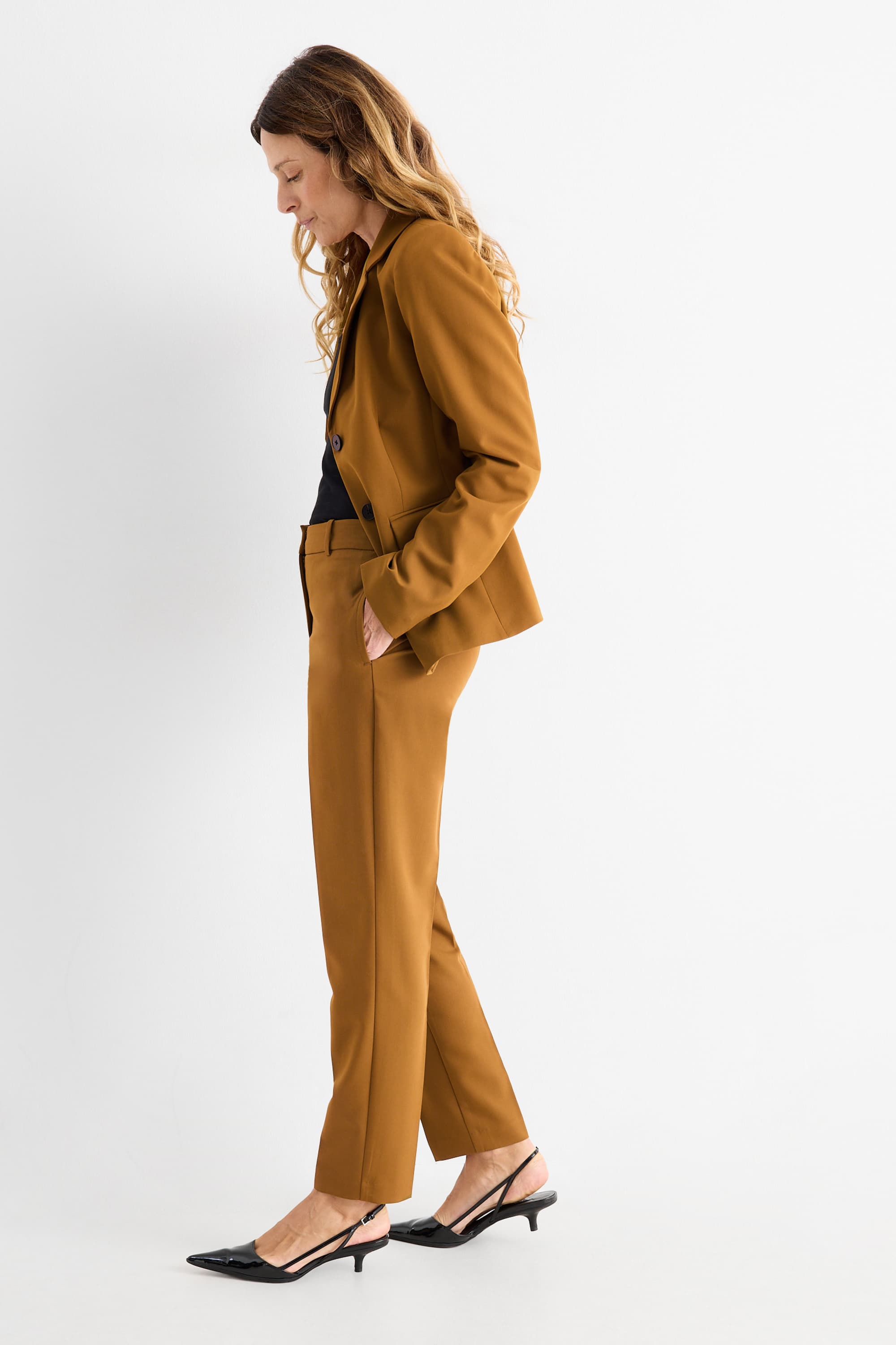 Business trousers - mid-rise waist - cigarette fit brown