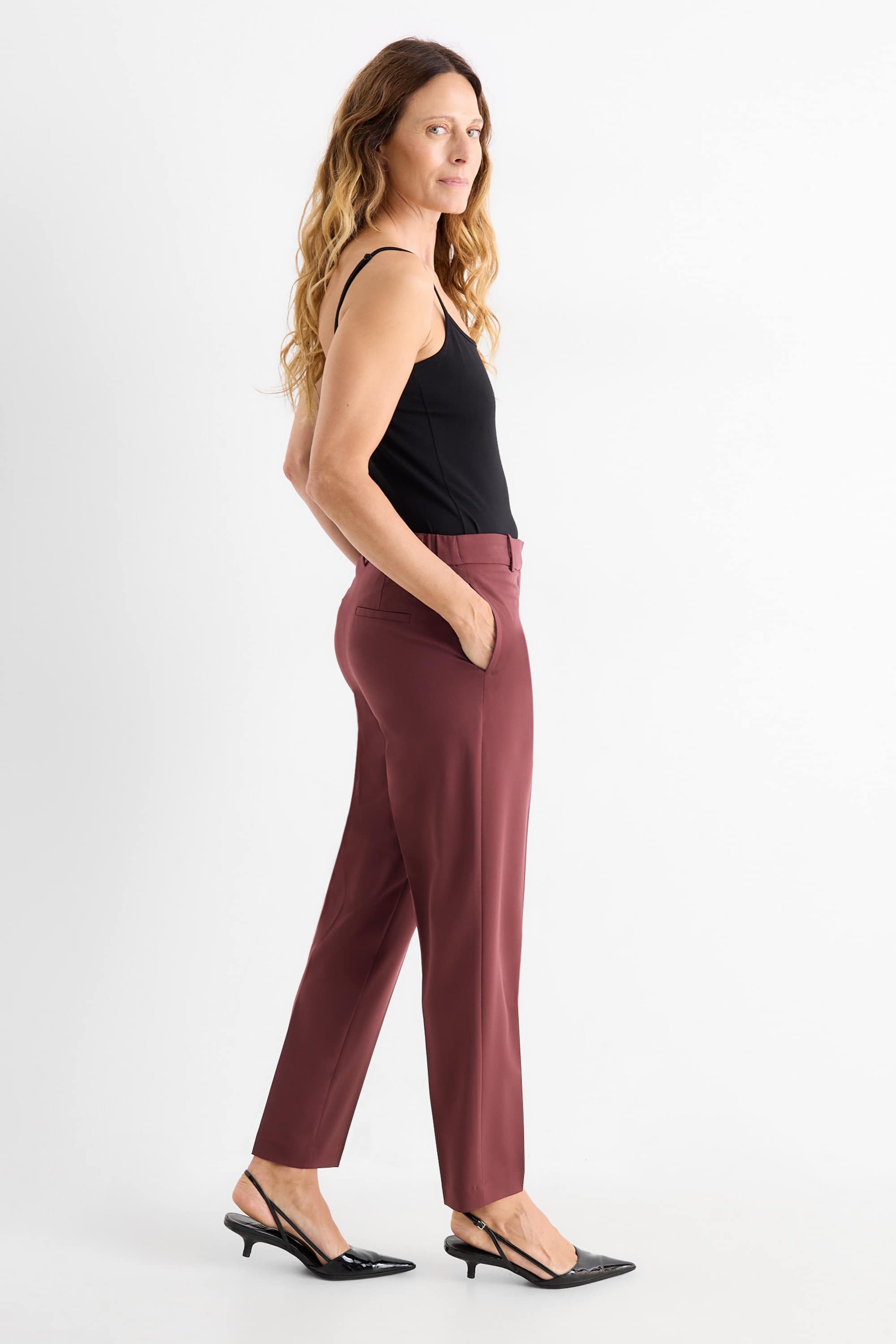 Business trousers - mid-rise waist - cigarette fit bordeaux