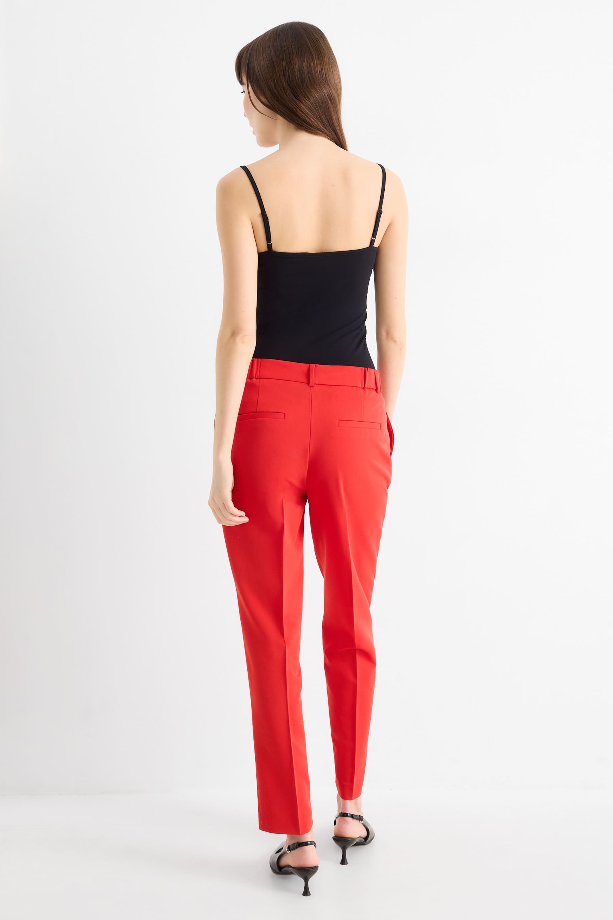 Business trousers - mid-rise waist - cigarette fit red
