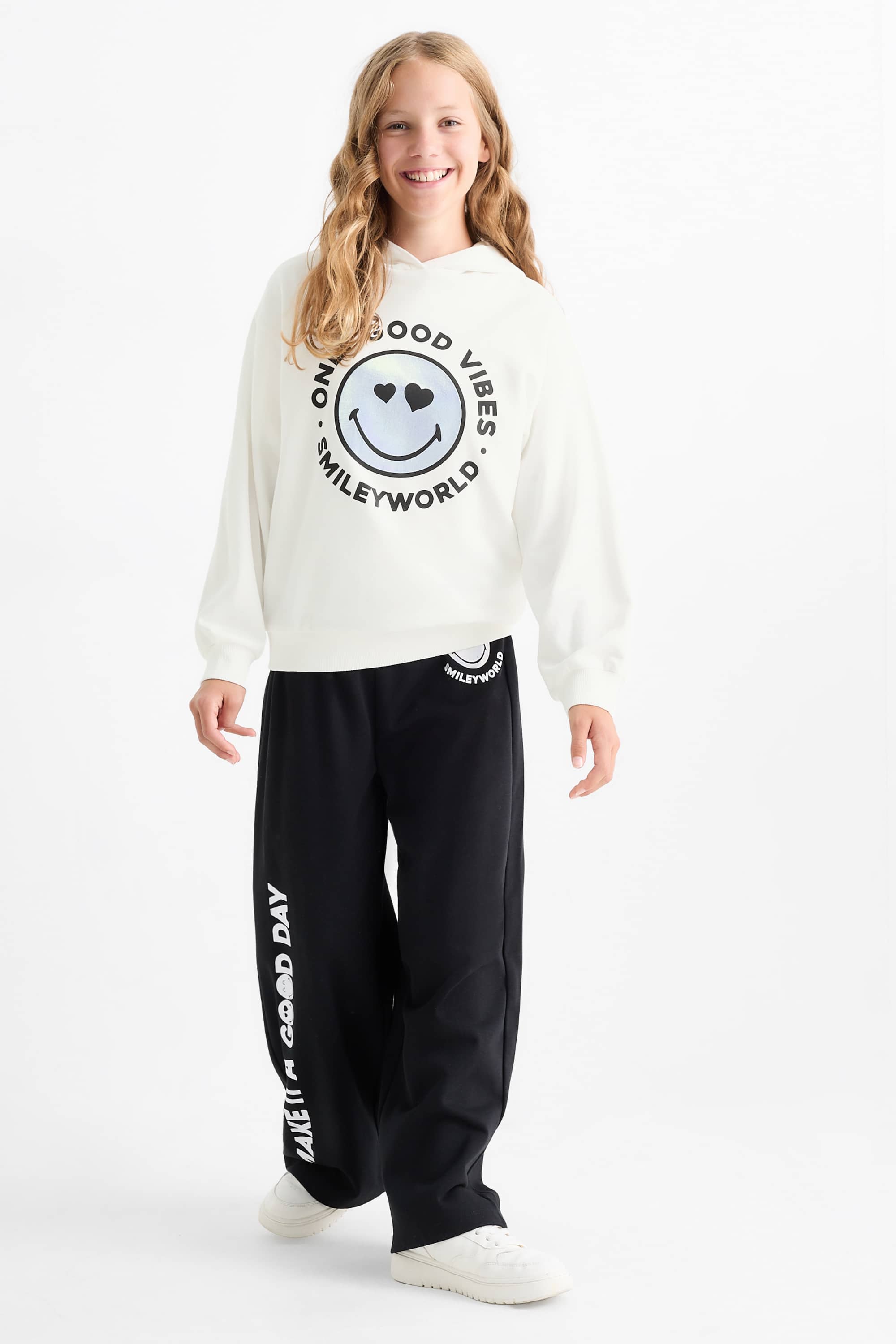 SmileyWorld® - set - hoodie and joggers - 2 piece black / white
