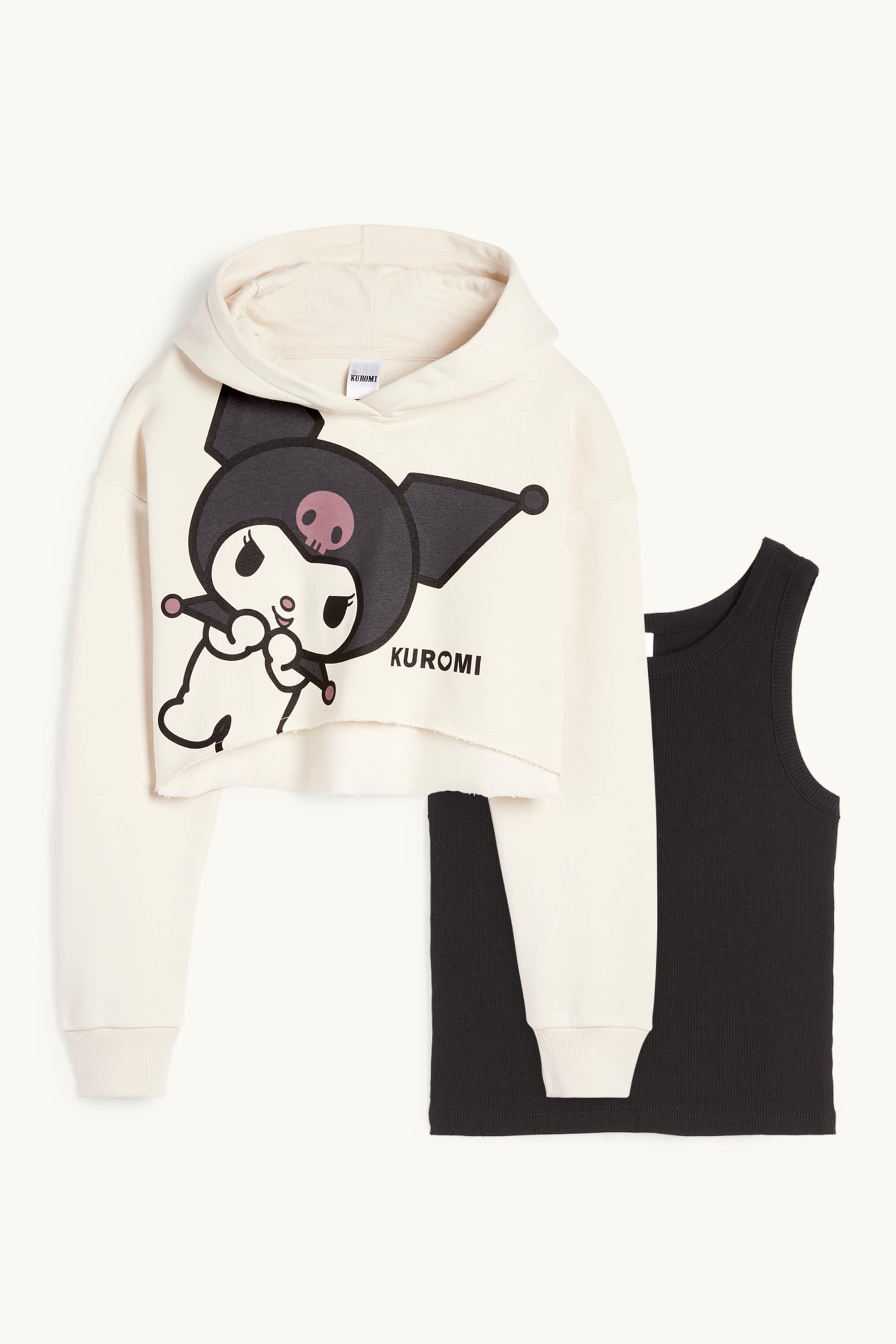 Kuromi - set - hoodie and top - 2 piece light beige