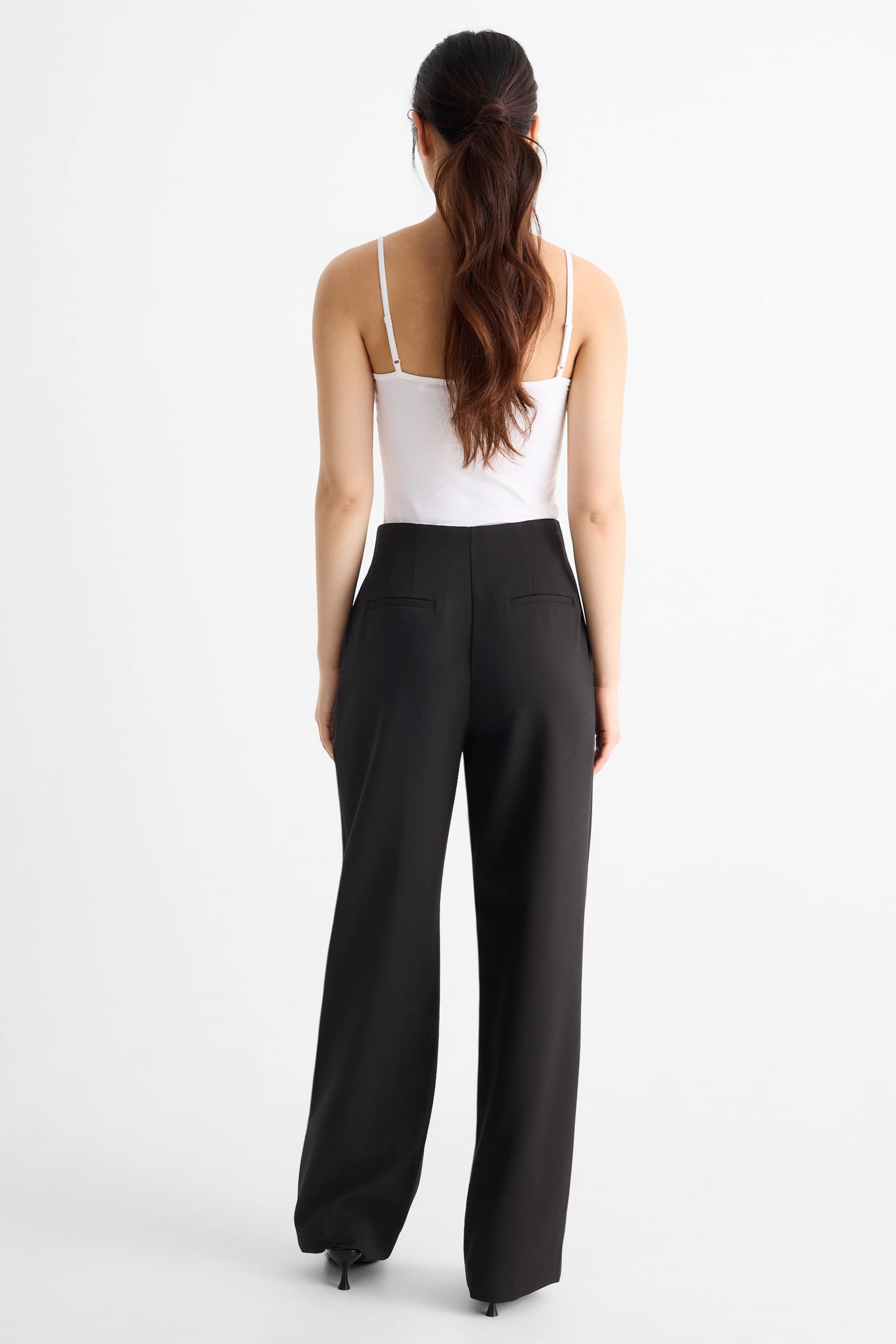 Business trousers - mid-rise waist - wide leg black