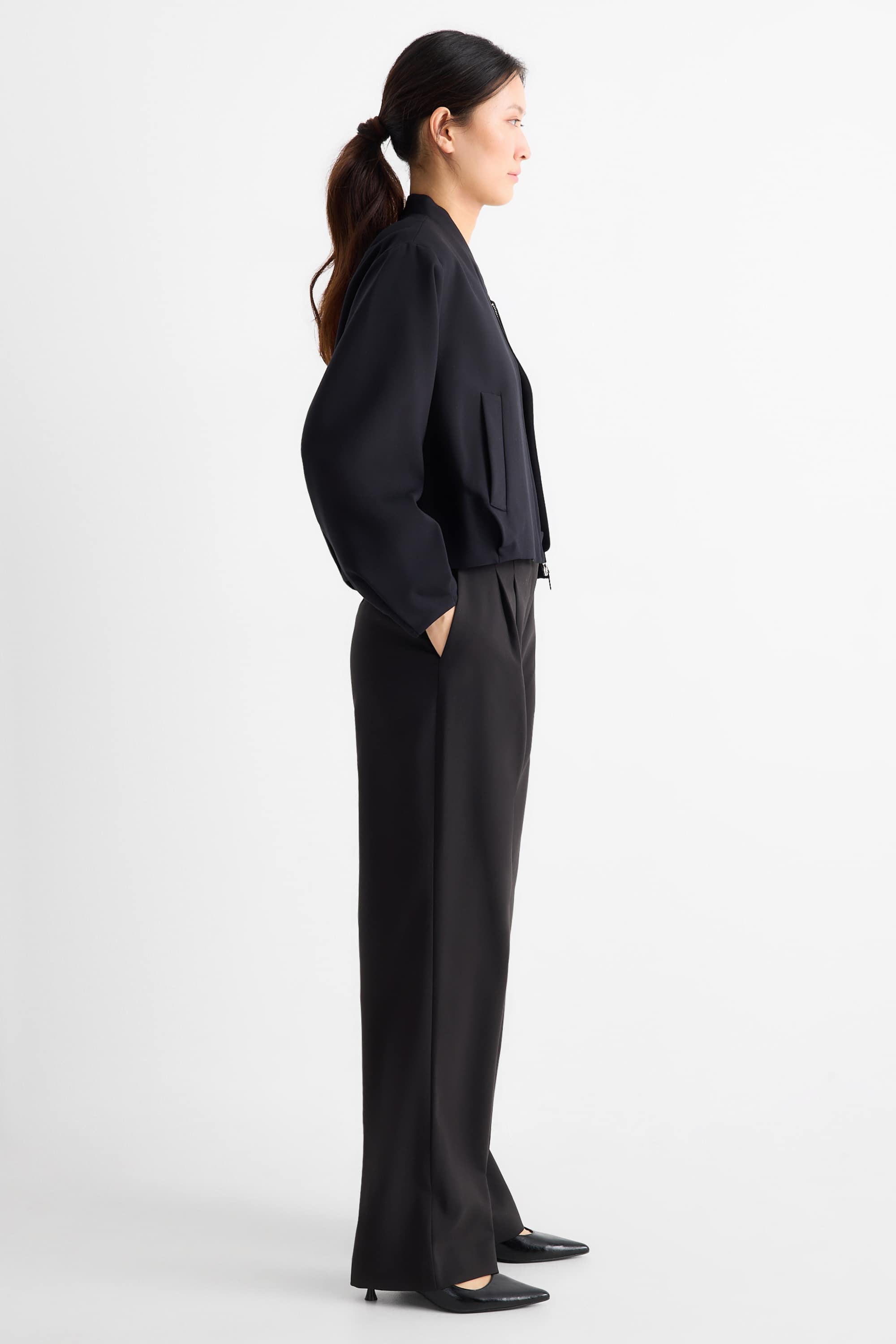 Business trousers - mid-rise waist - wide leg black