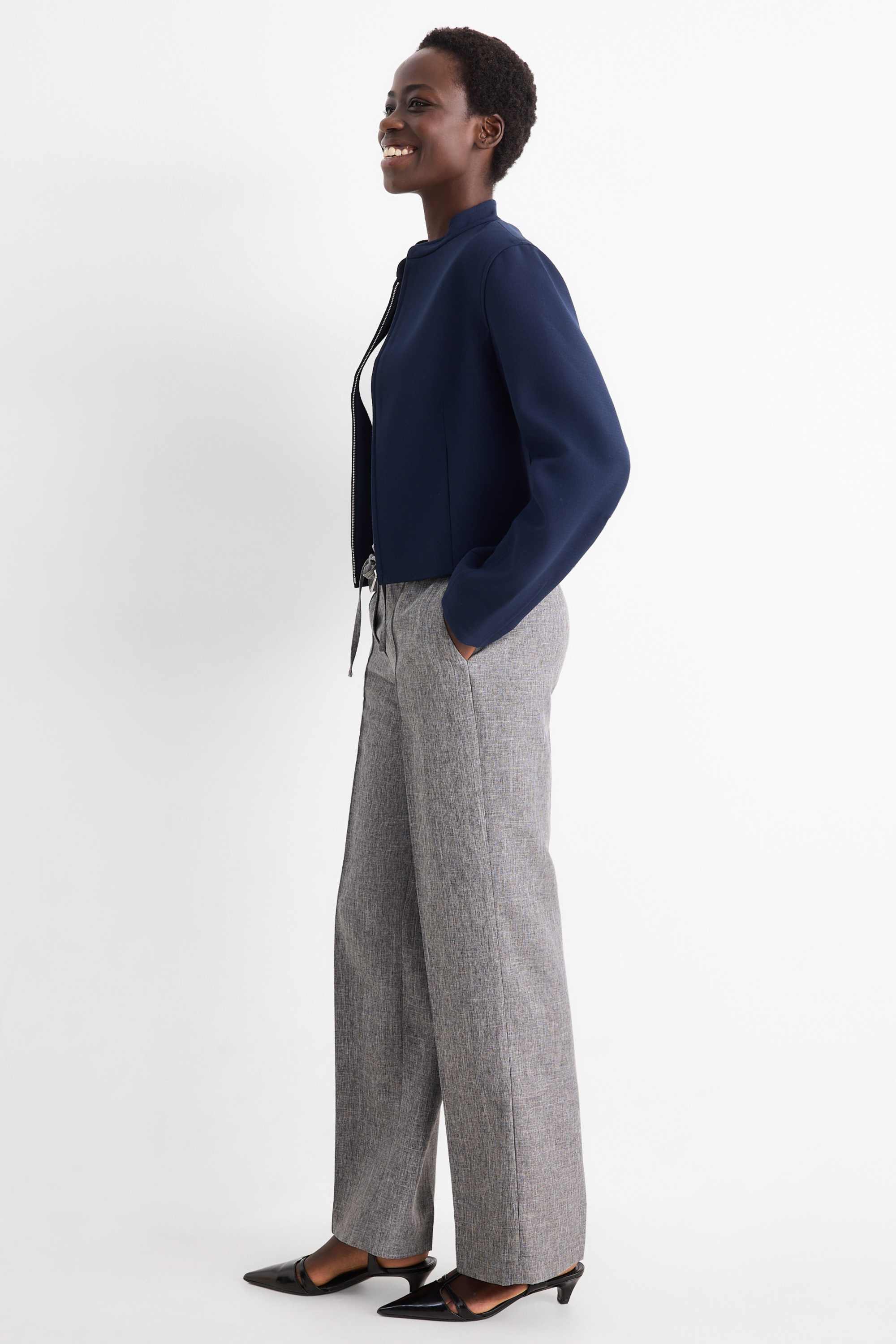 Business trousers - mid-rise waist - straight fit gray-melange