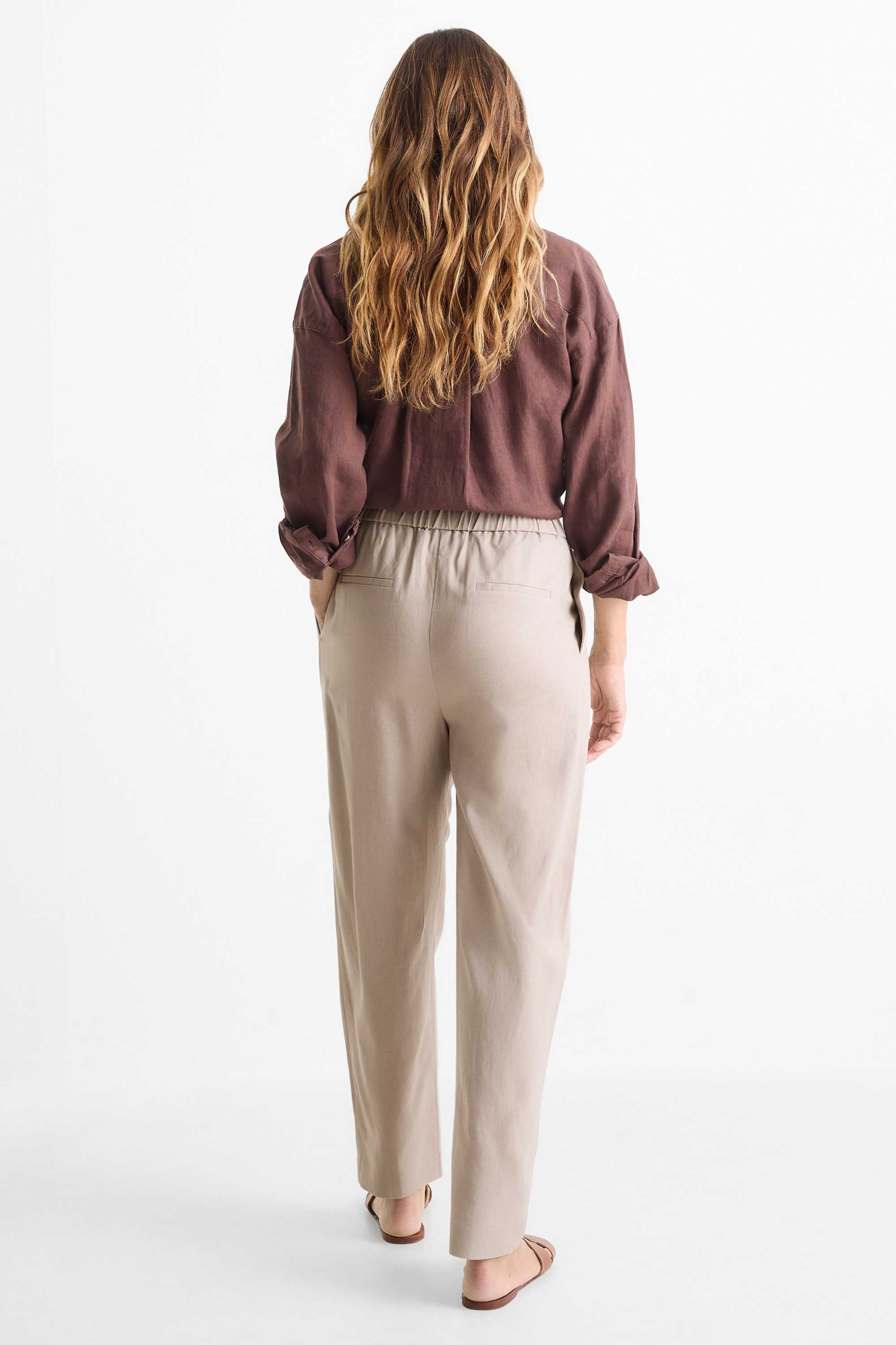 Business trousers - mid-rise waist - regular fit - linen blend beige