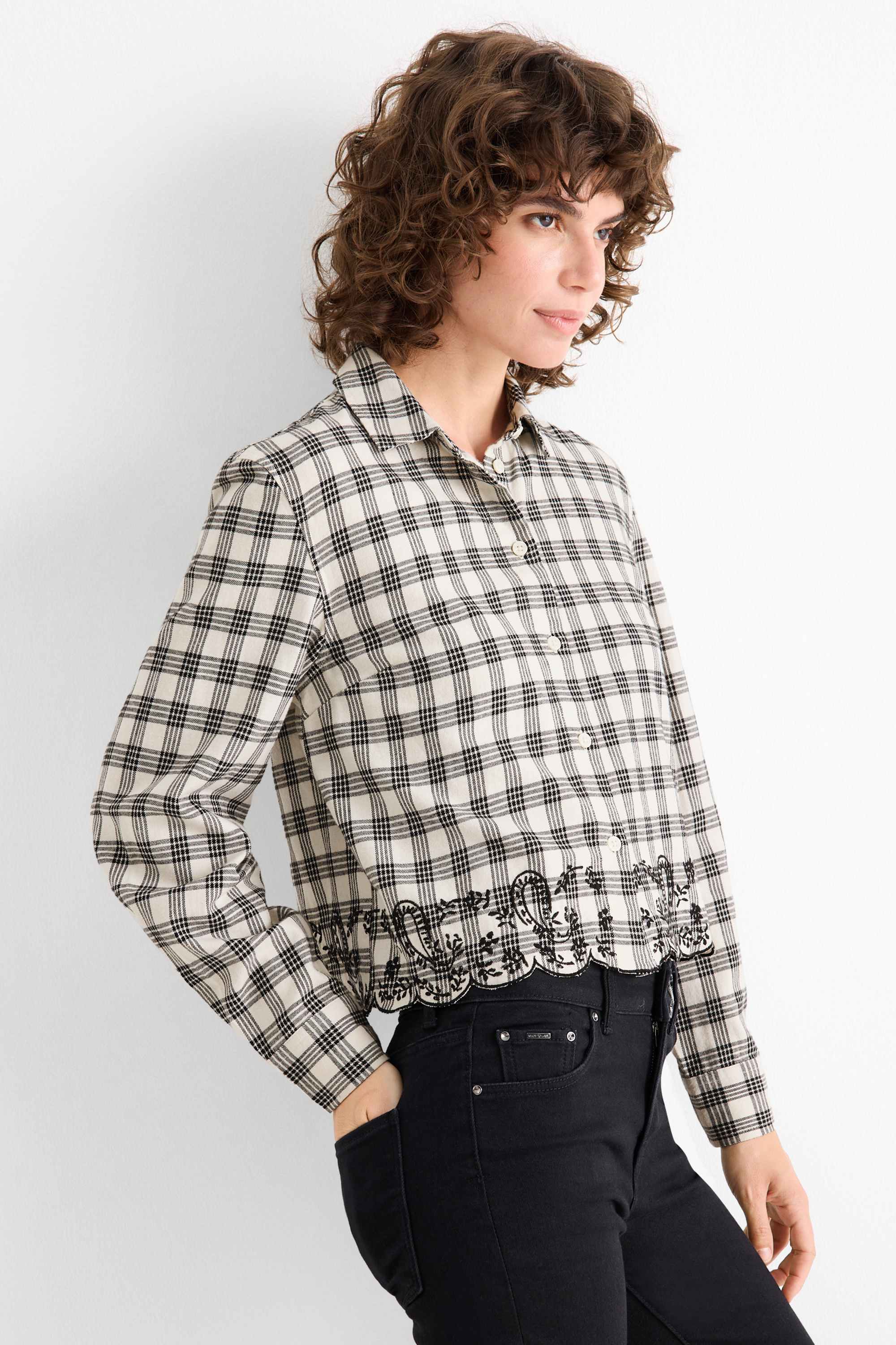 Flannel blouse - check white / black