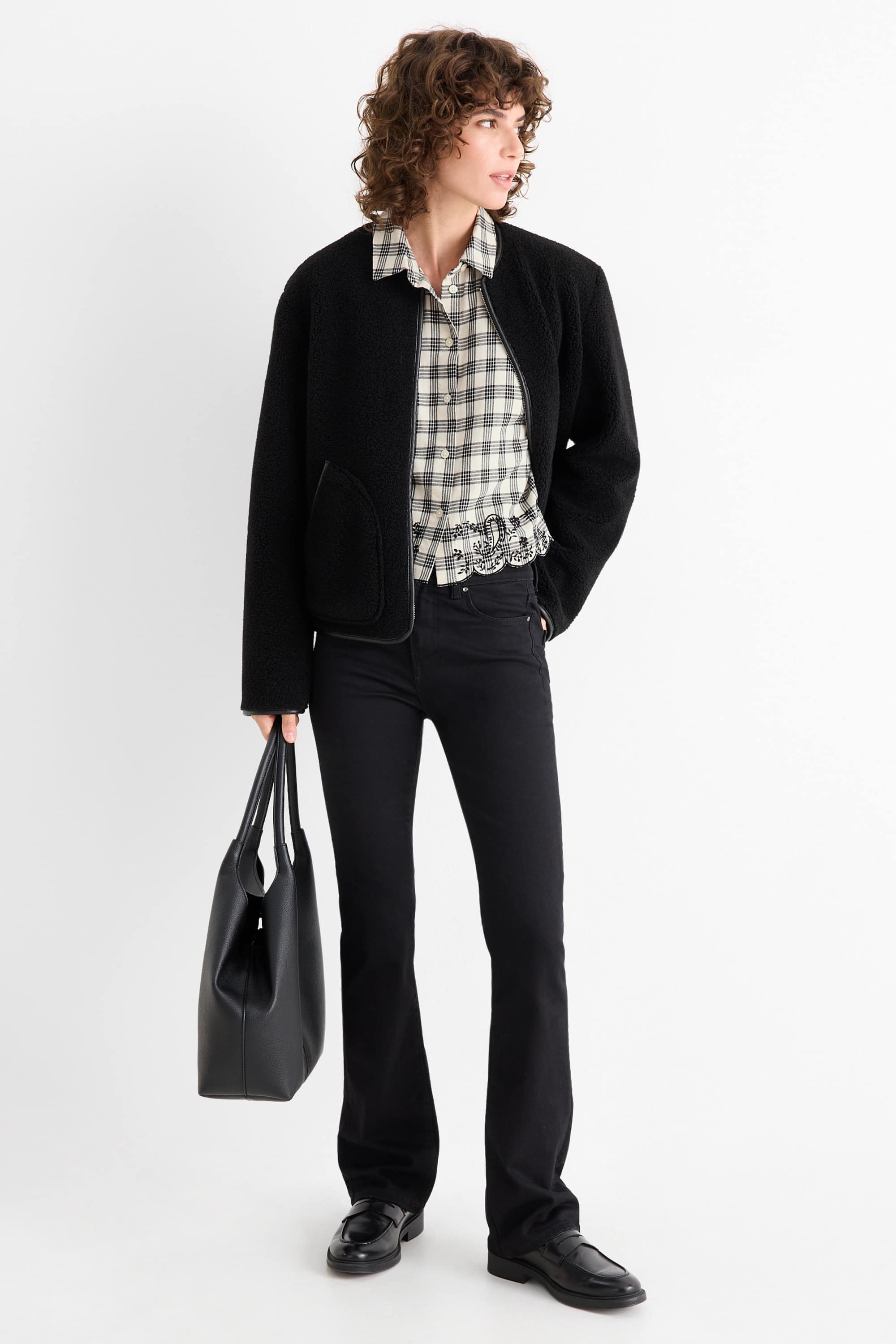 Flannel blouse - check white / black