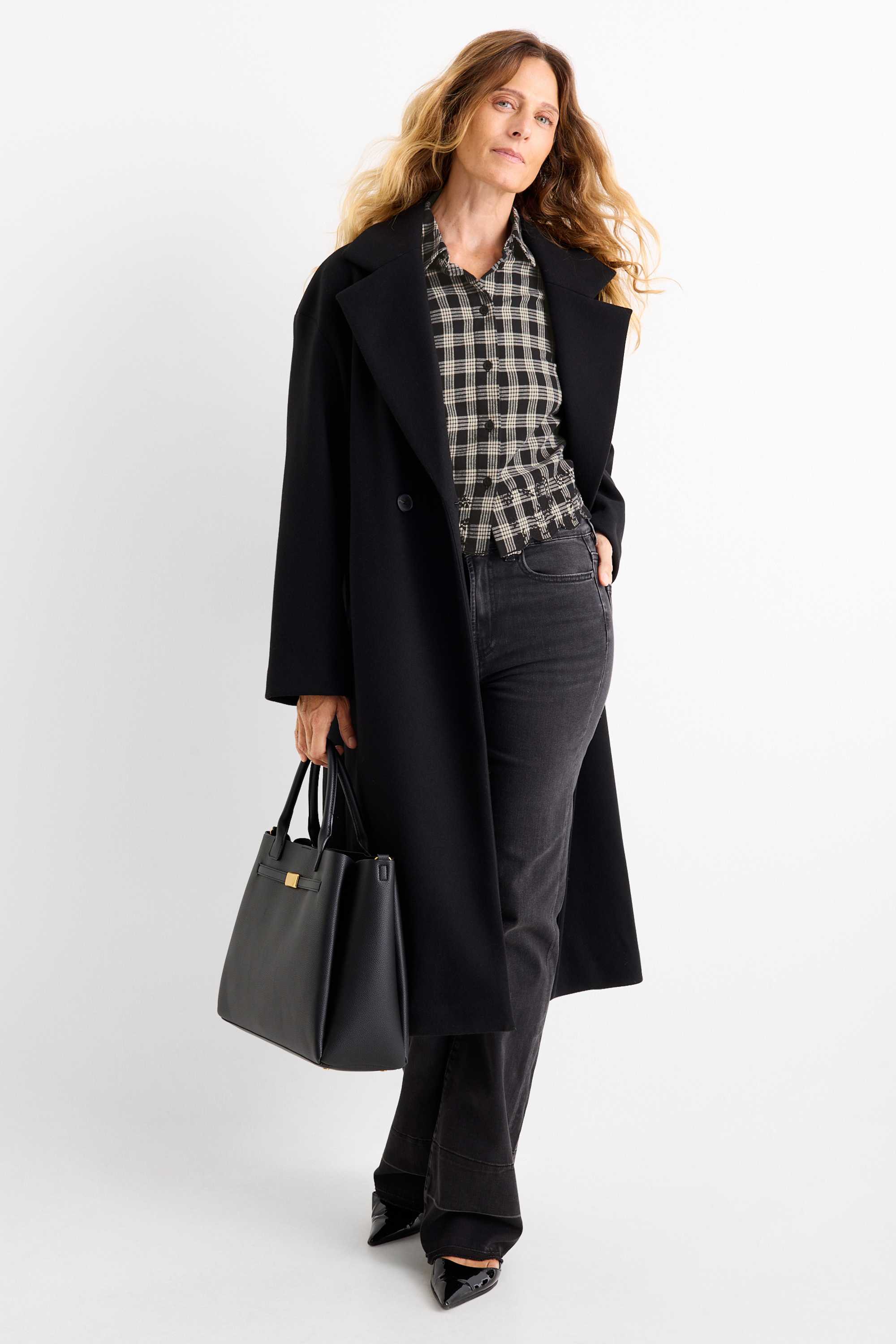 Flannel blouse - check black / white