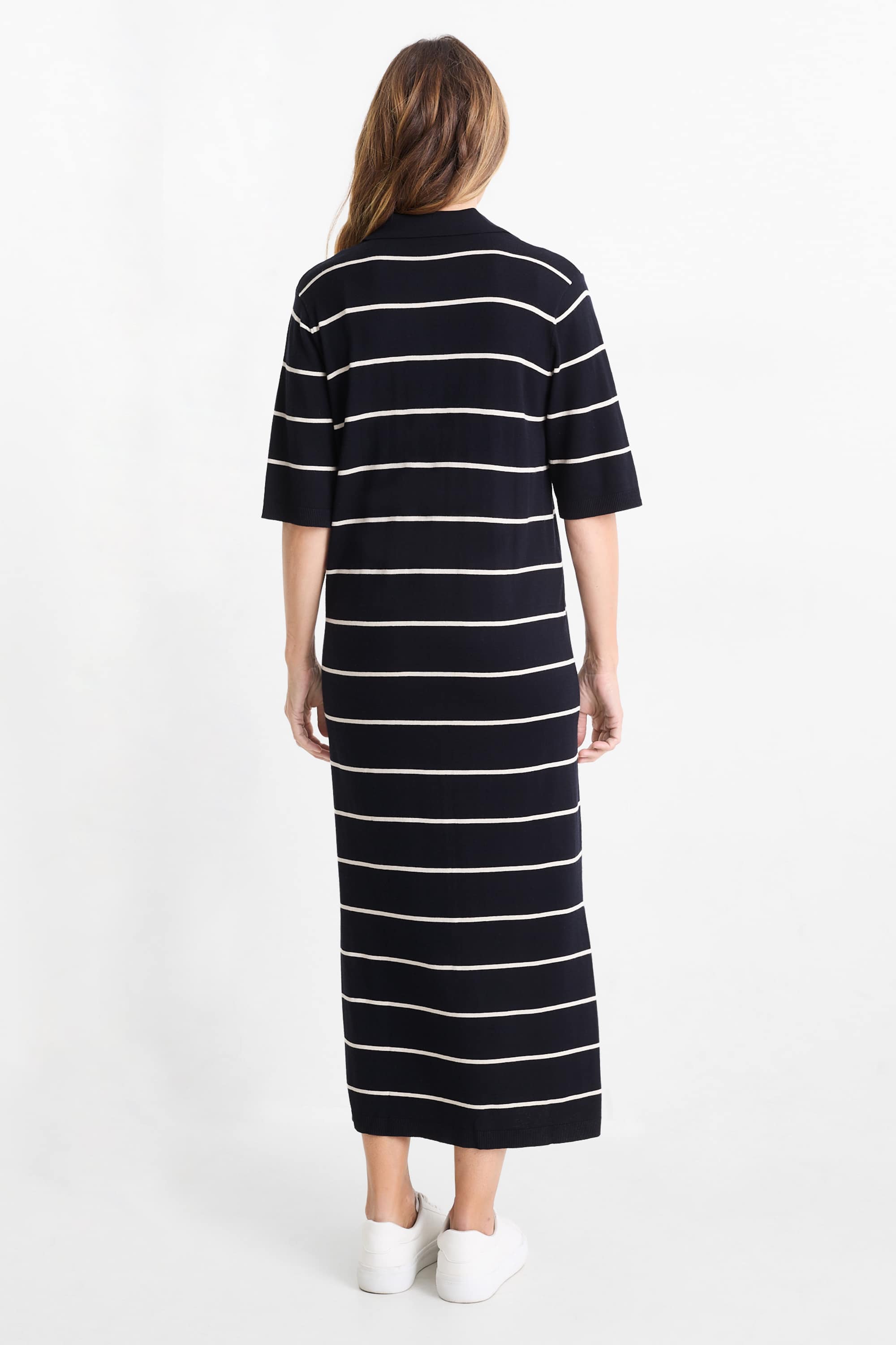 Knitted dress - straight fit - striped dark blue
