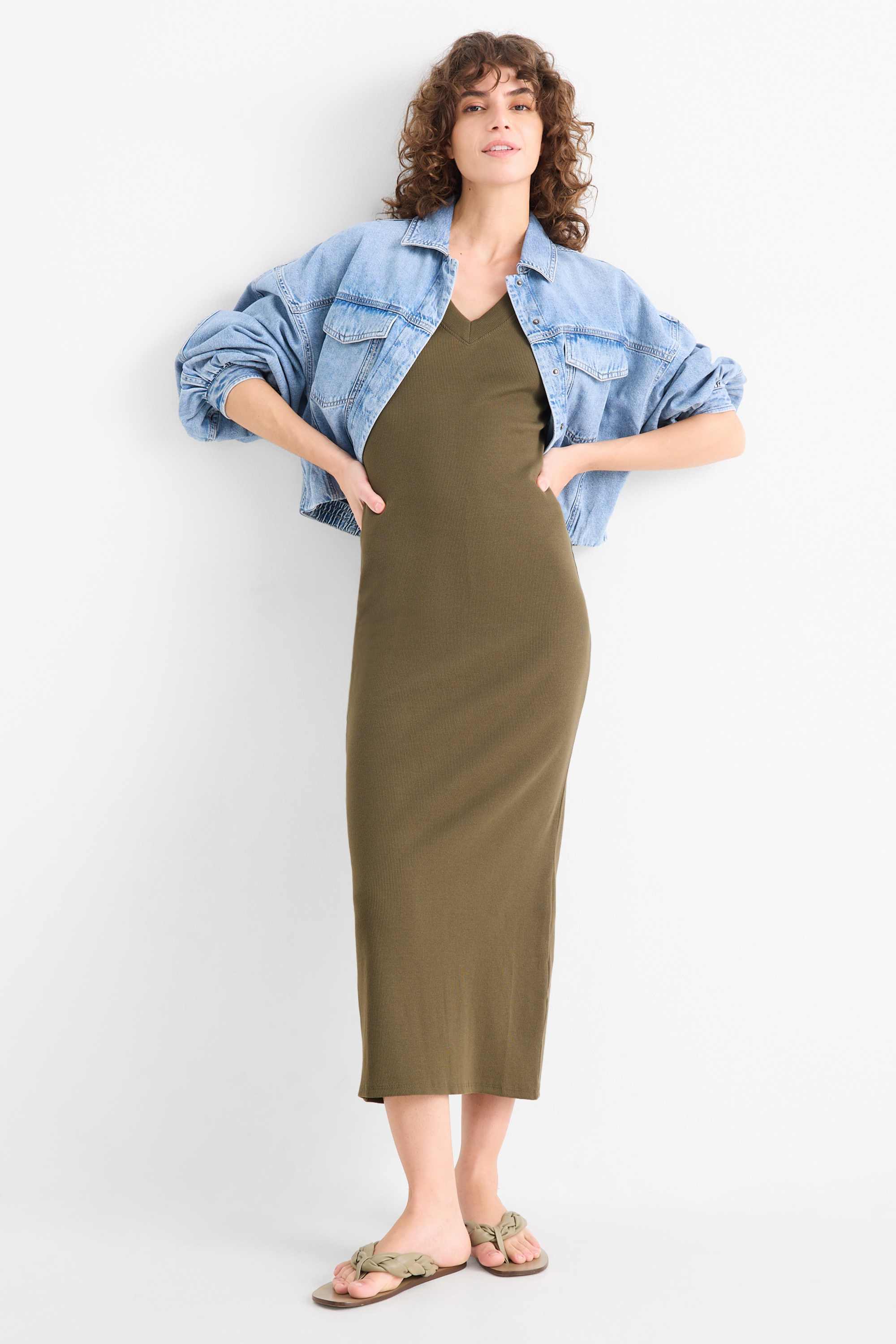Bodycon dress - ribbed green