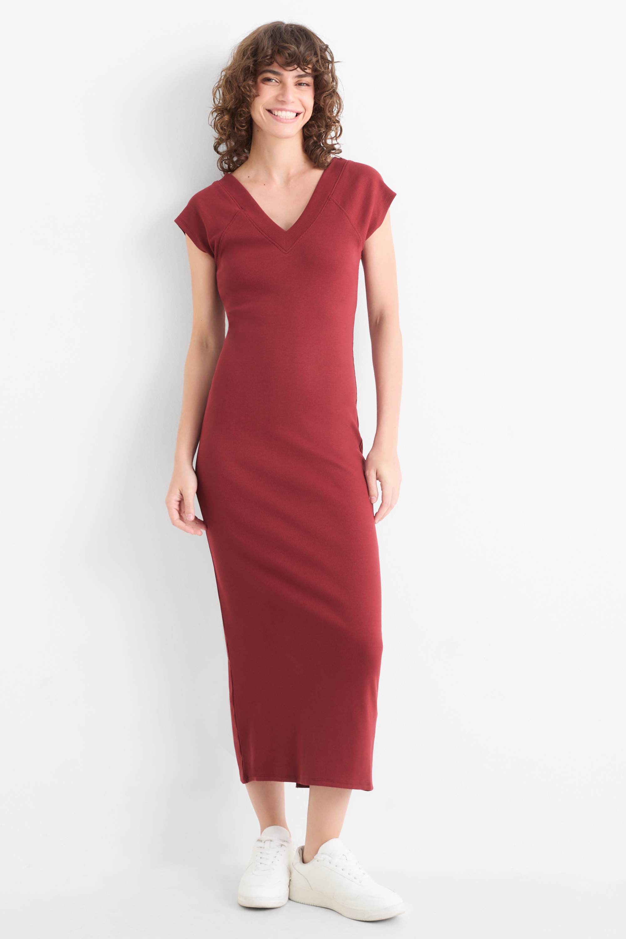 Bodycon dress - ribbed bordeaux