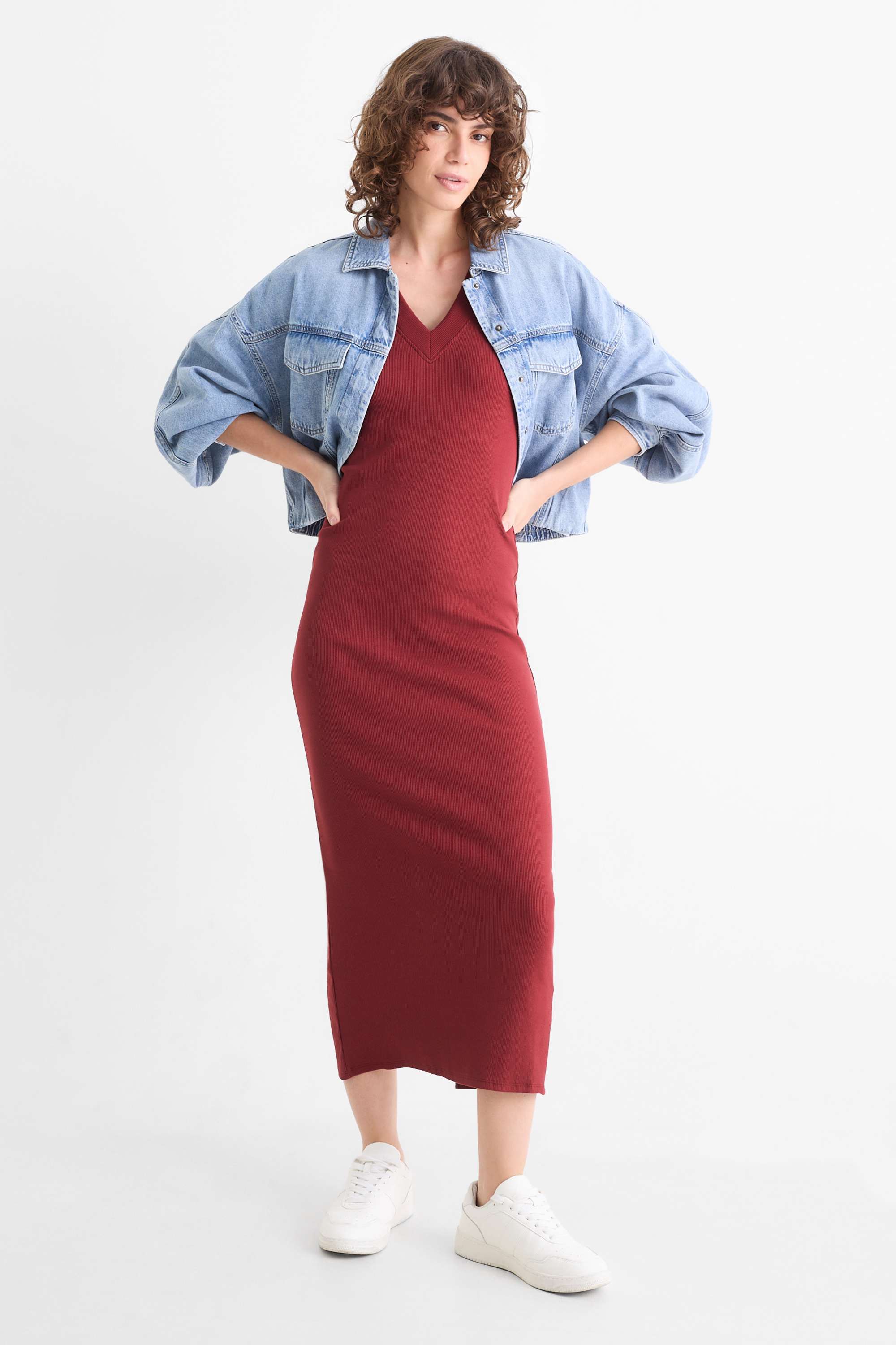 Bodycon dress - ribbed bordeaux
