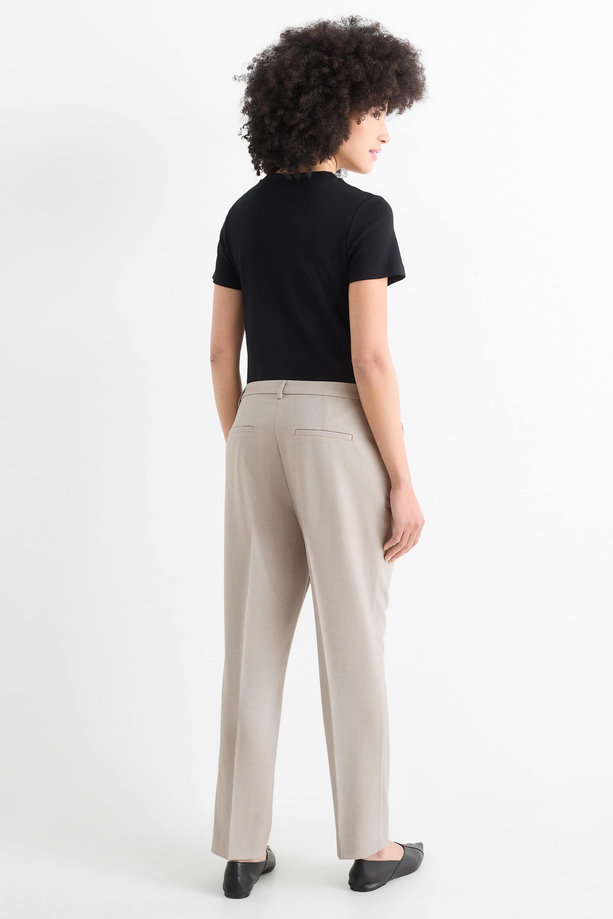 Cloth trousers - mid-rise waist - tapered fit light beige