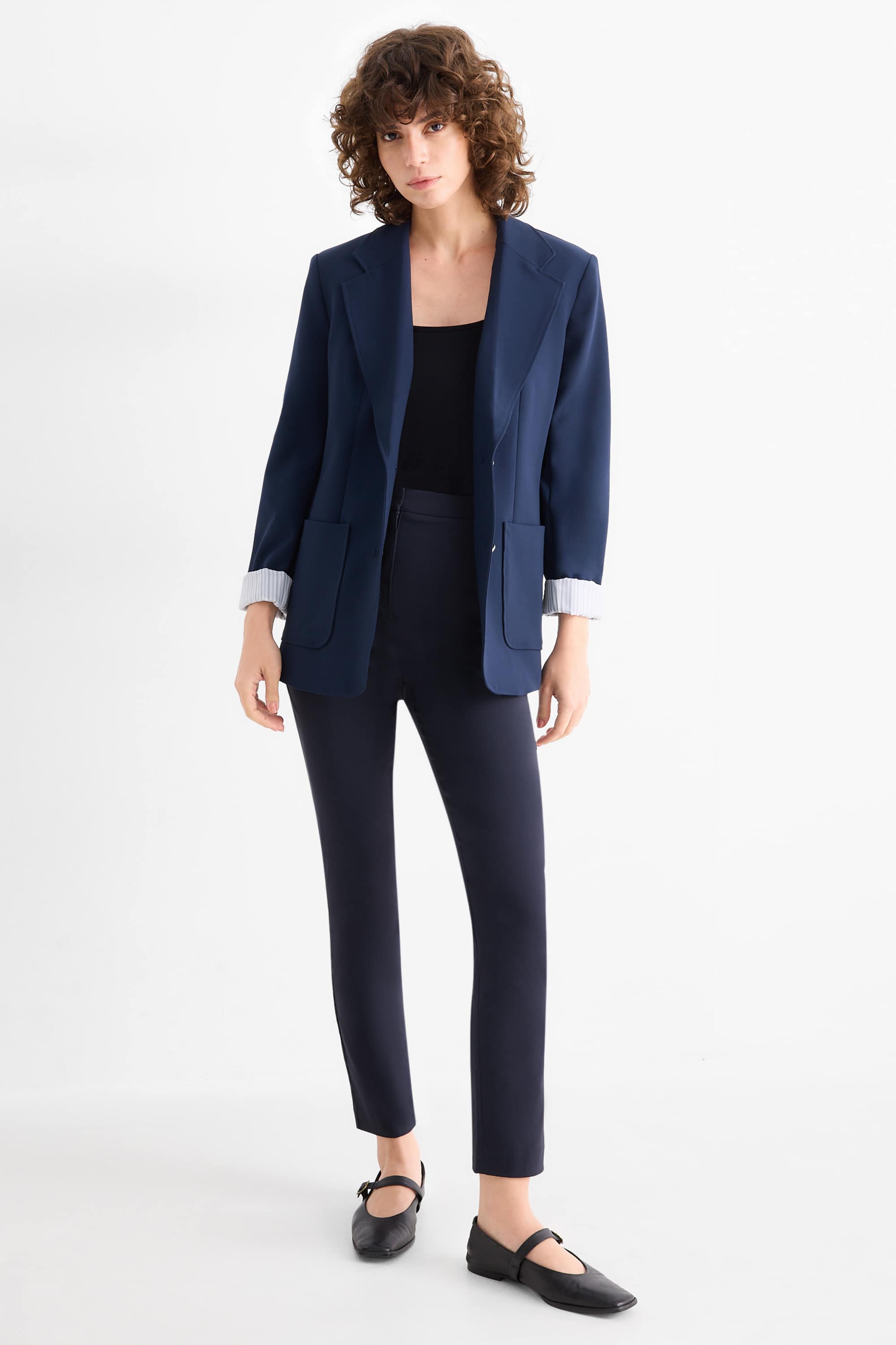 Cloth trousers - mid-rise waist - tapered fit dark blue