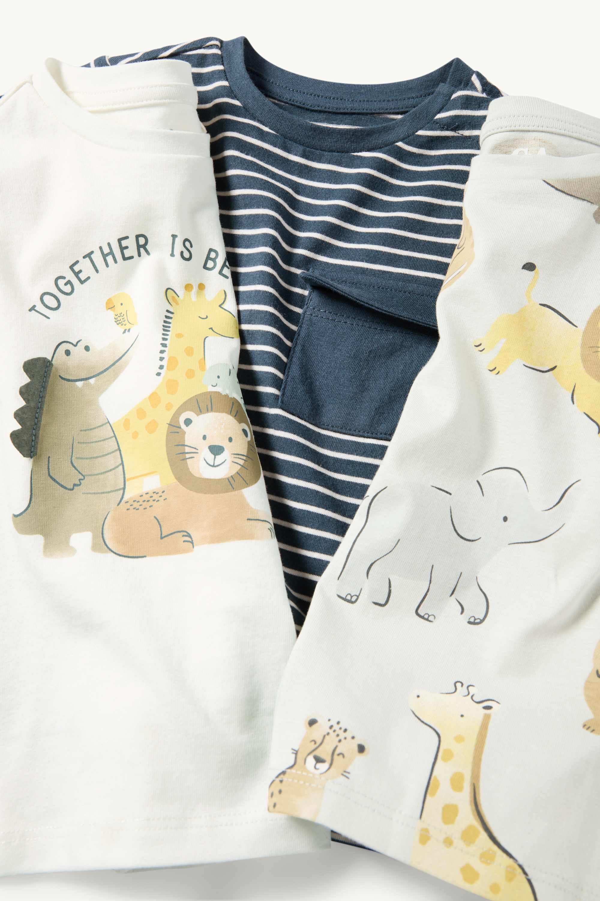 Multipack of 3 - wild animals - short sleeve T-shirt dark blue / creme white