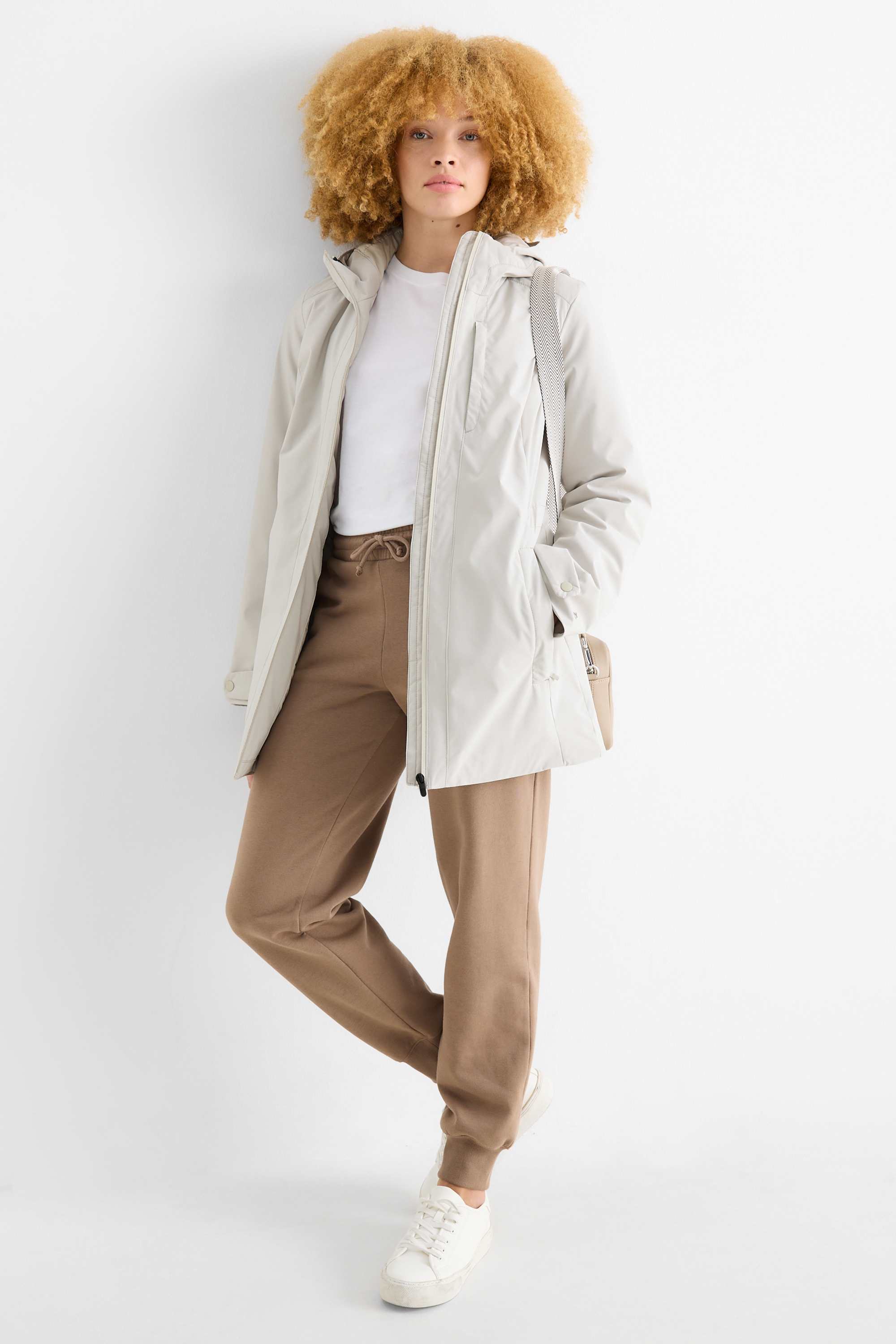 Jacket with hood - lined - water-repellent snow white
