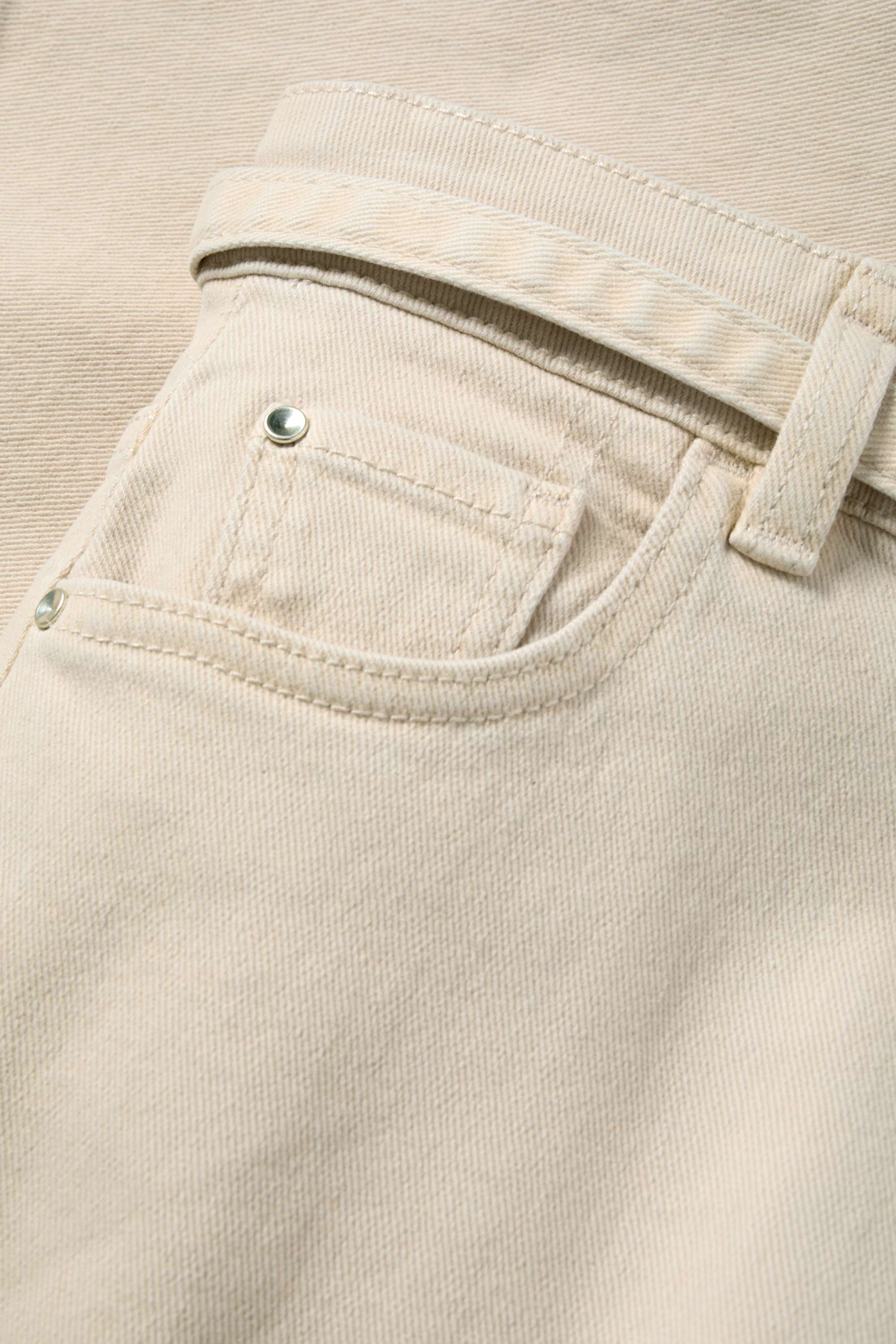 Cloth trousers with belt - high-rise waist - wide leg light beige