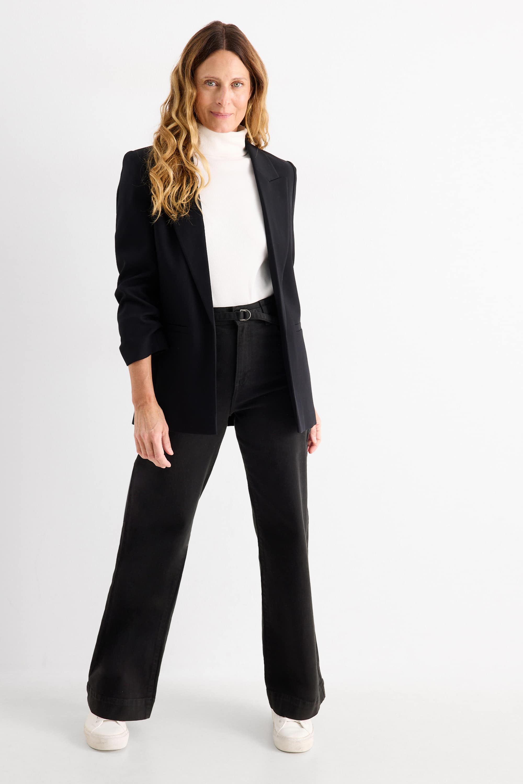 Cloth trousers with belt - high-rise waist - wide leg black