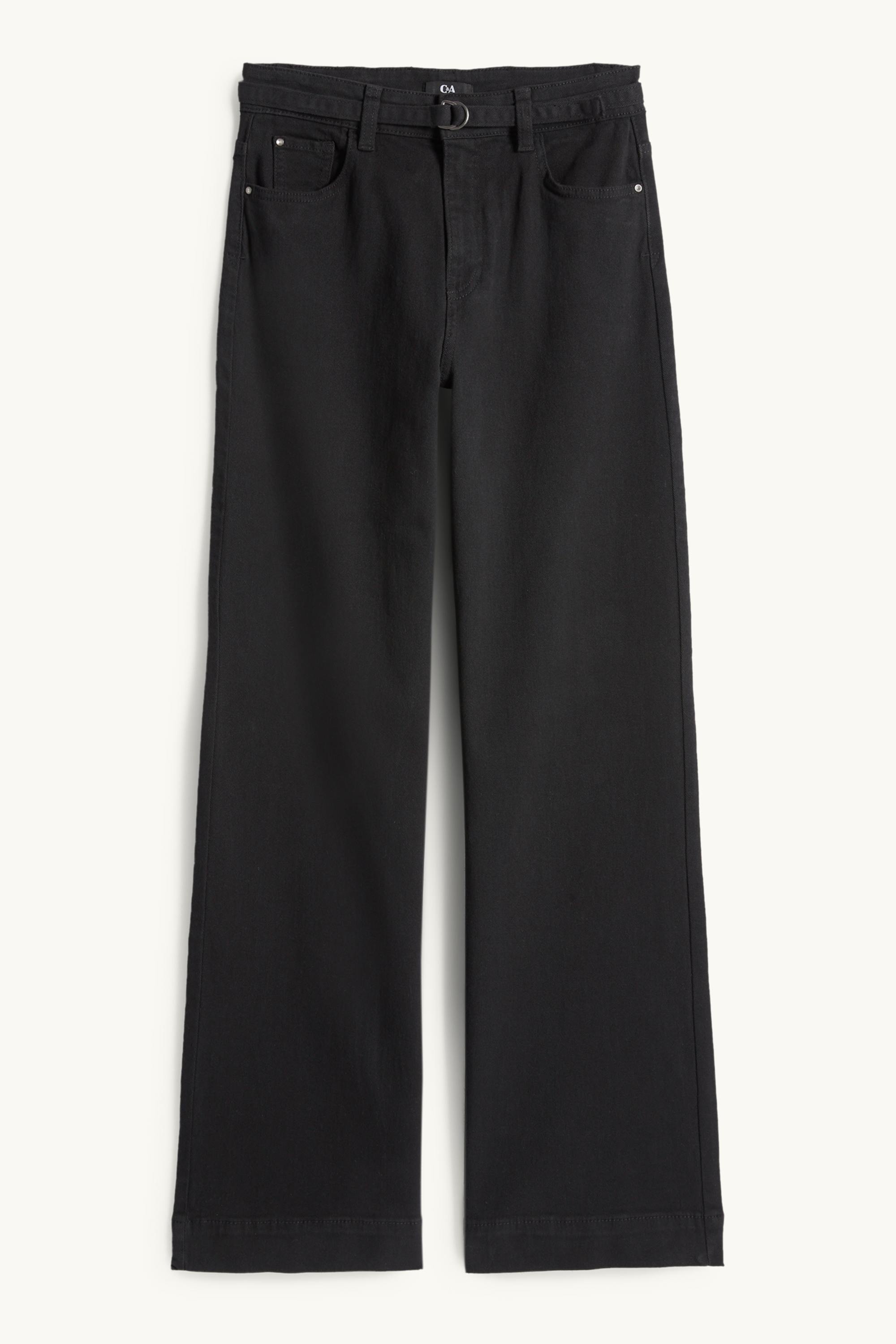 Cloth trousers with belt - high-rise waist - wide leg black