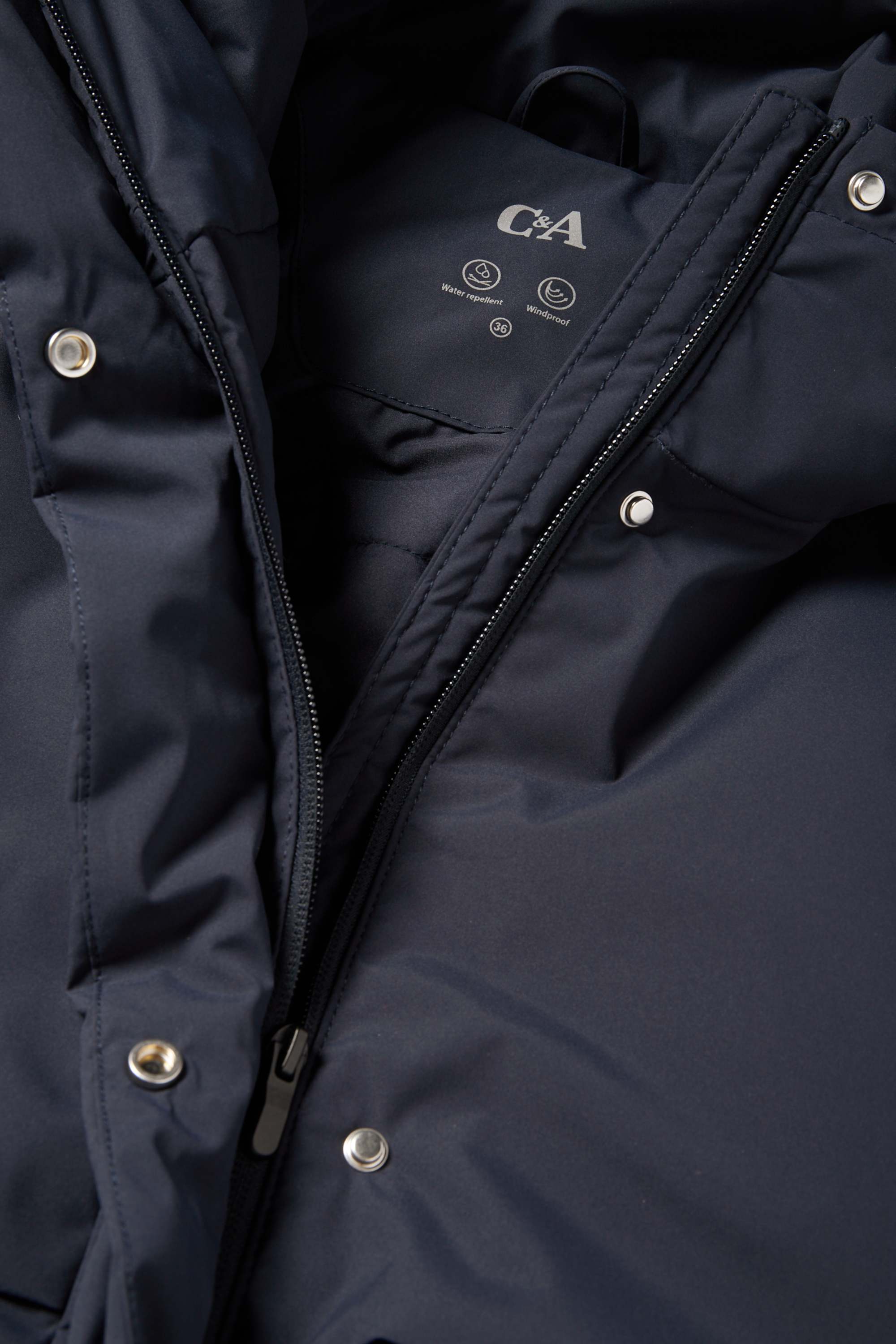 Coat with hood and belt - lined - water-repellent dark blue