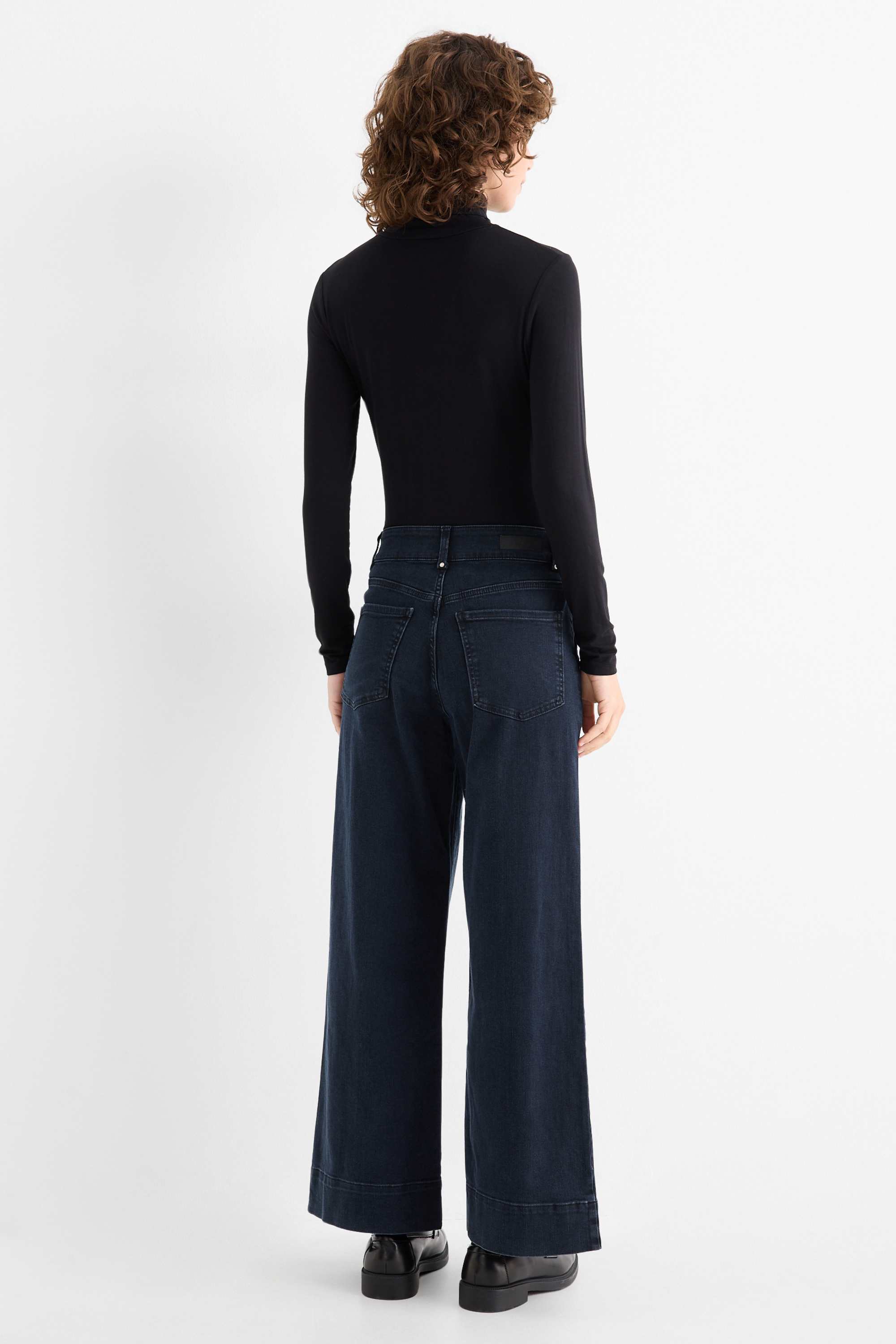 Wide leg jeans - high waist denim-dark blue
