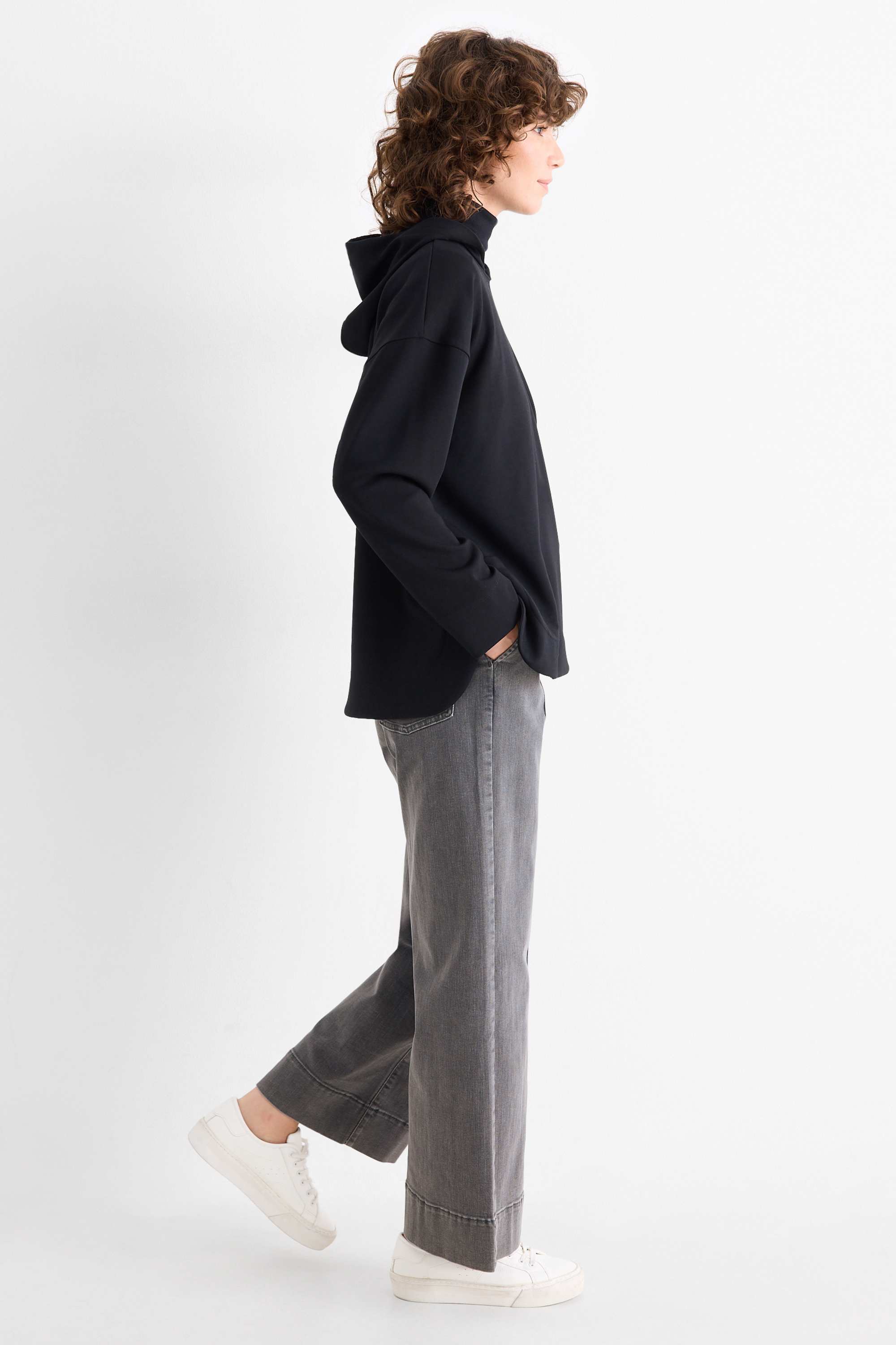 Wide leg jeans - high waist denim-light gray
