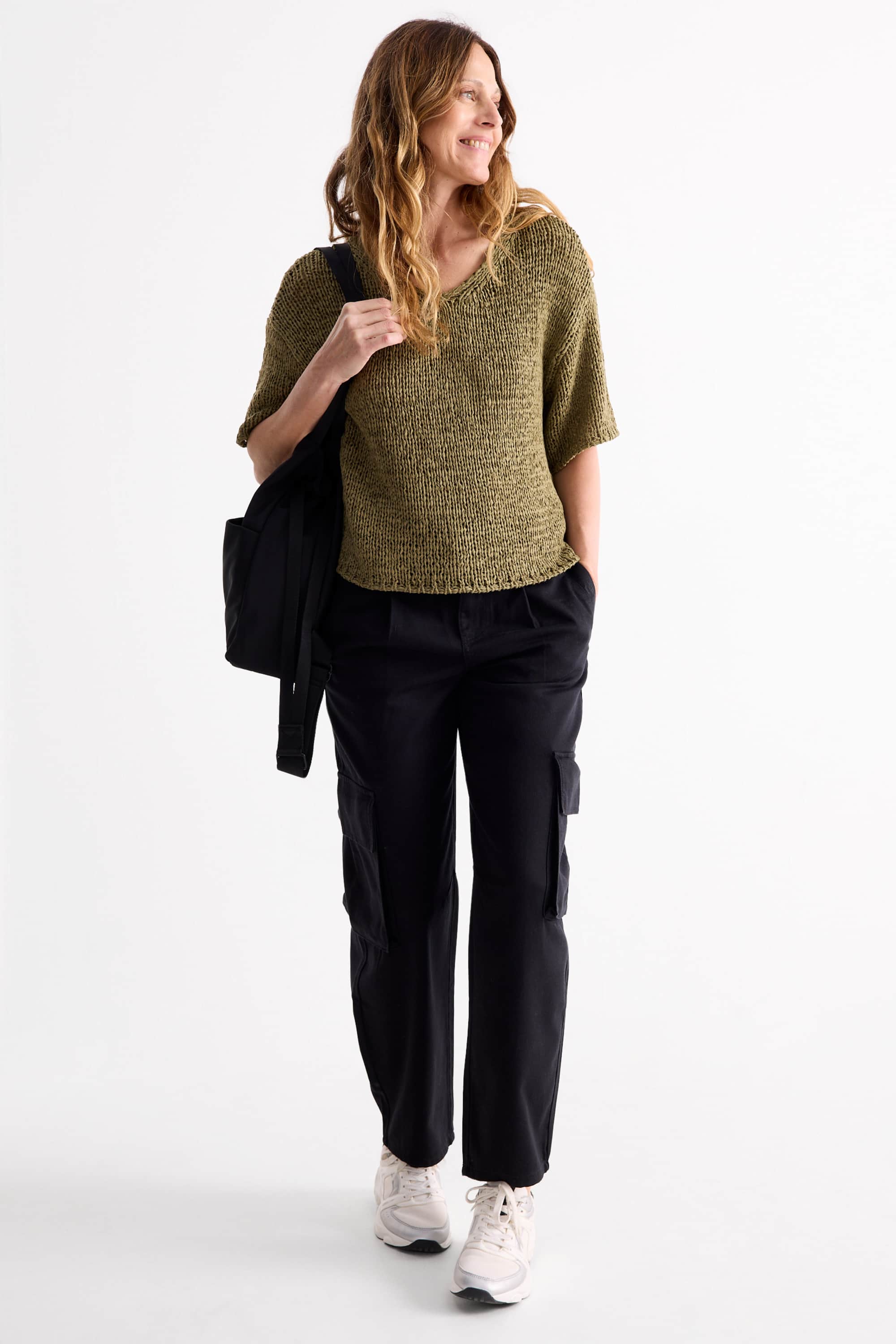 Knitted jumper - short sleeve dark green