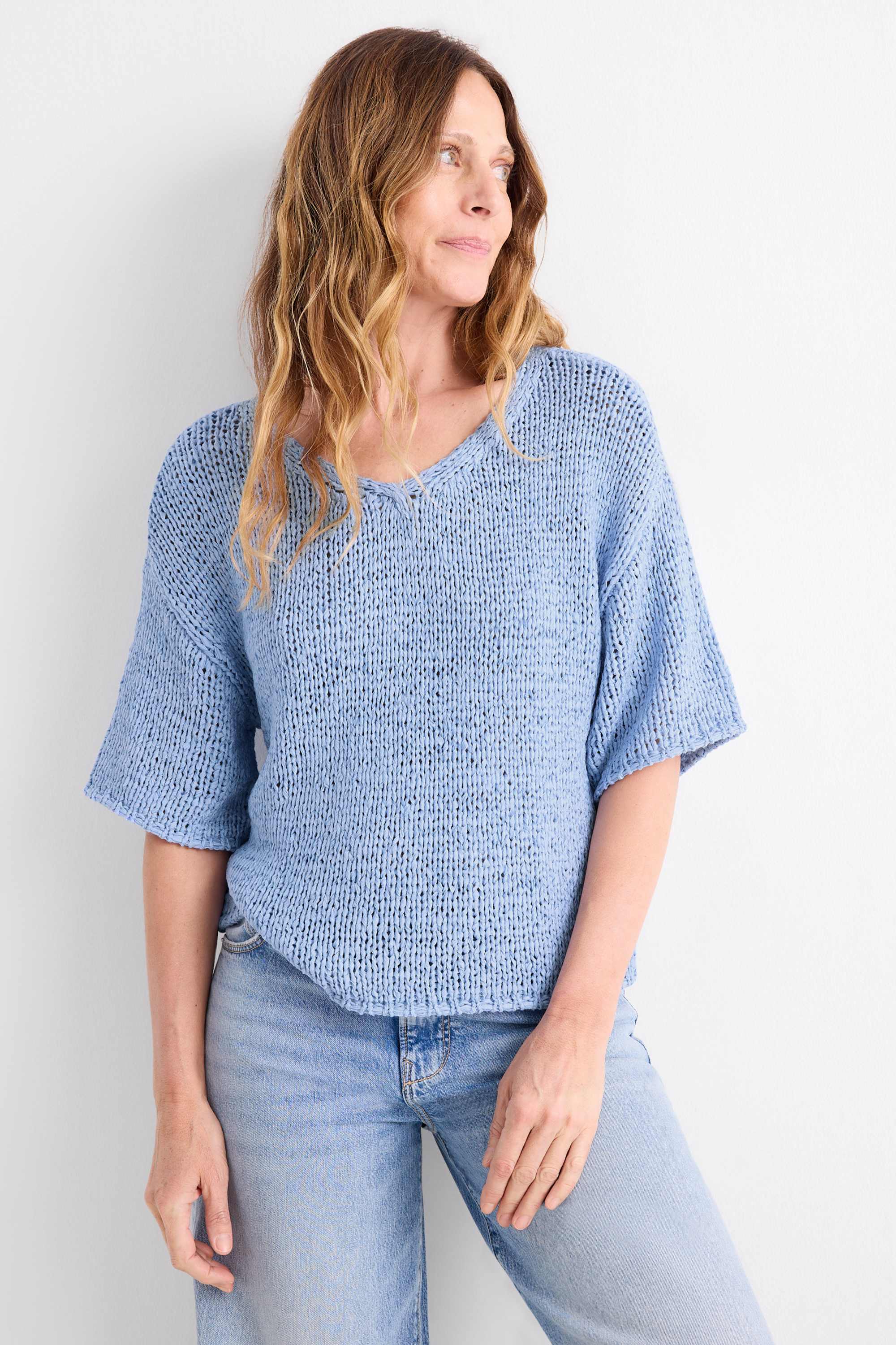 Knitted jumper - short sleeve light blue