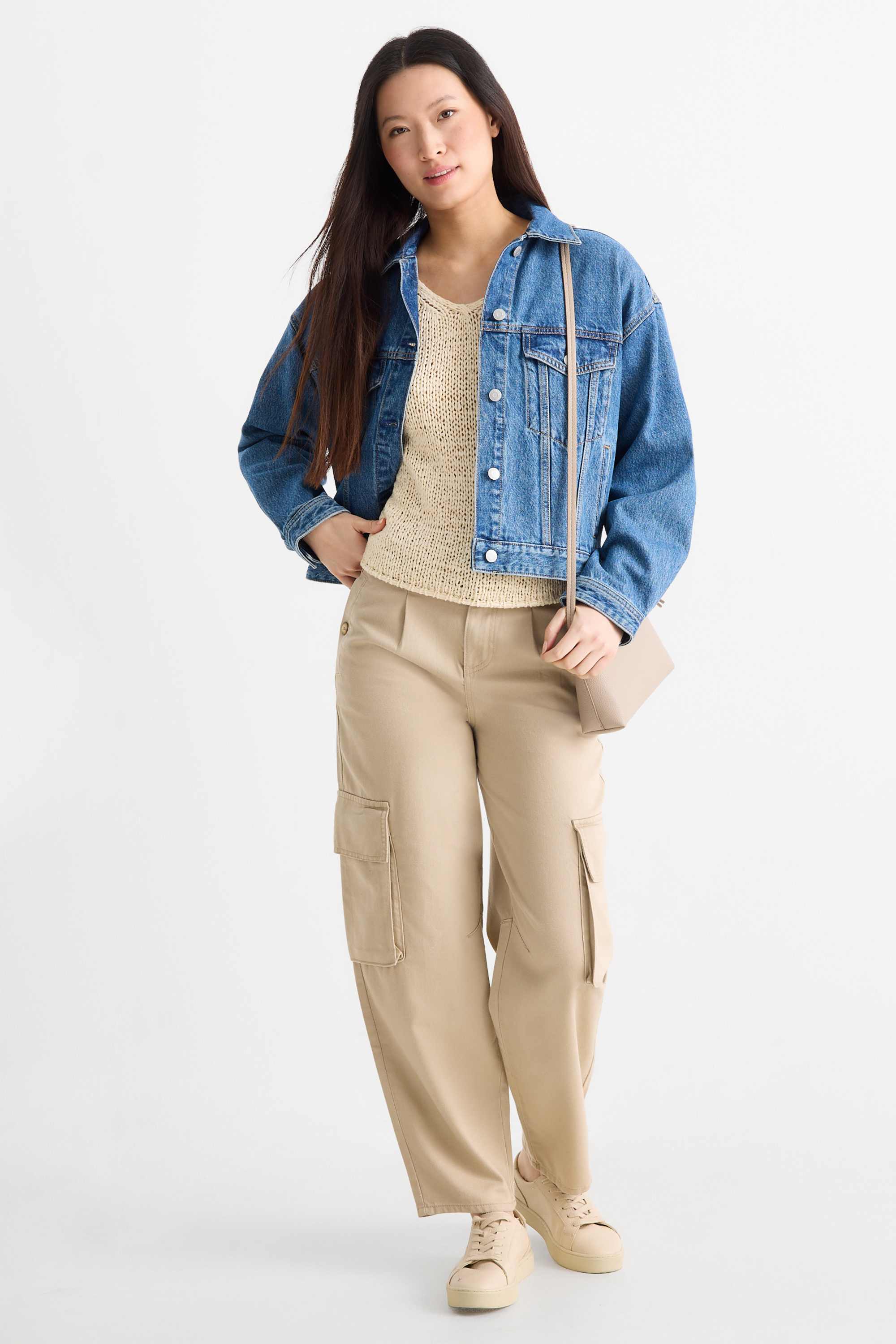 Knitted jumper - short sleeve light beige