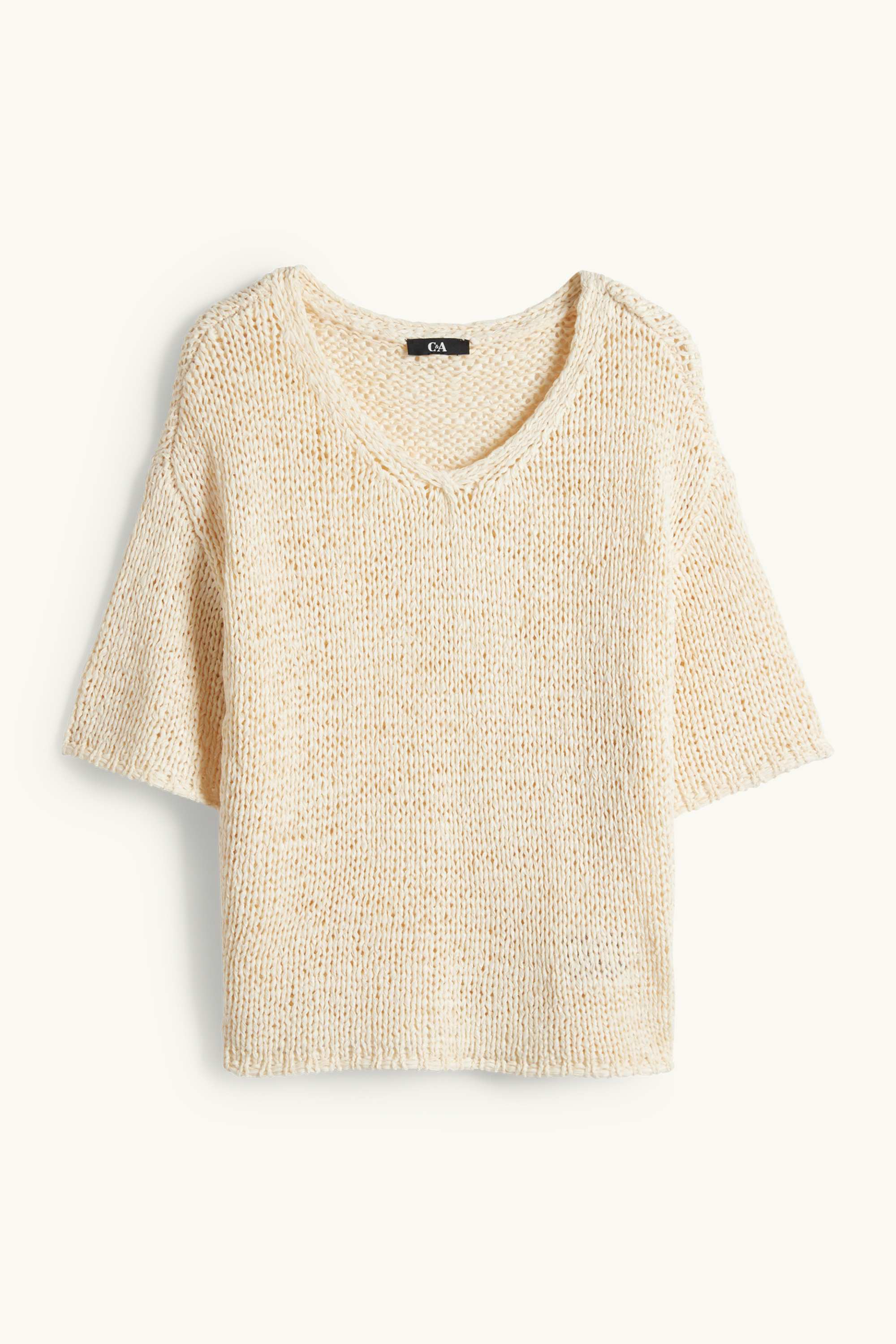 Knitted jumper - short sleeve light beige
