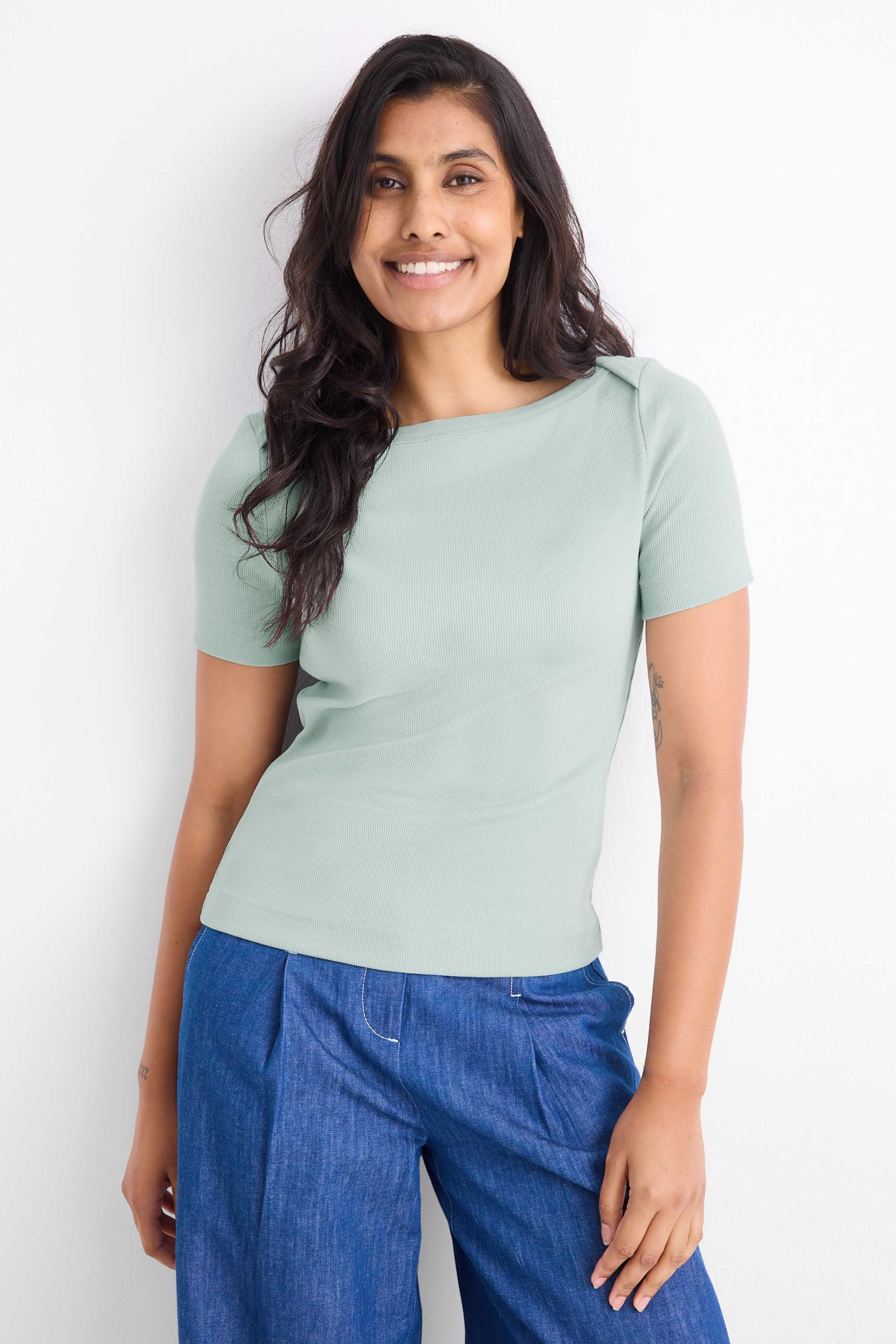 T-shirt - slim fit - ribbed mint green
