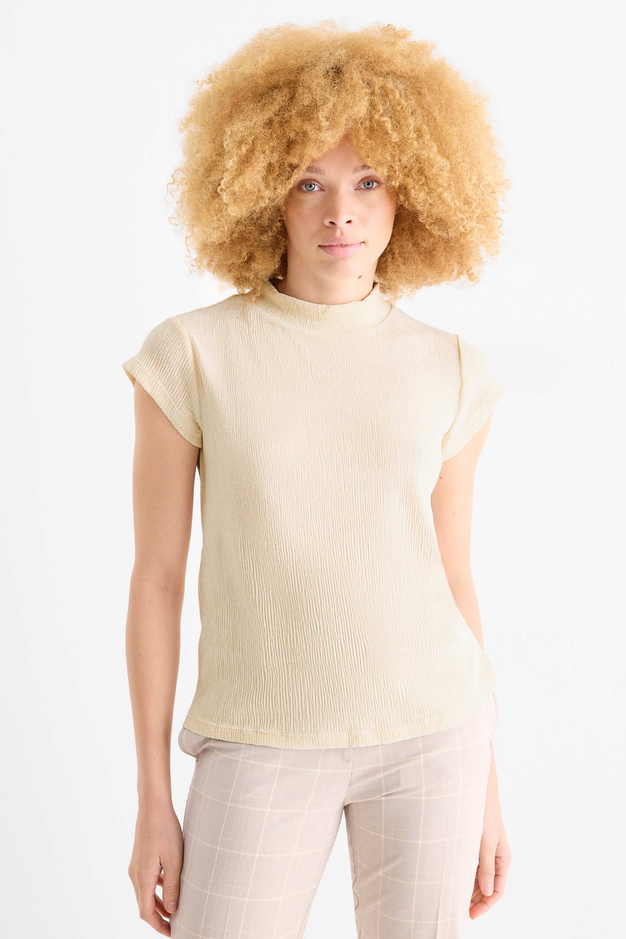 Velvet T-shirt - regular fit - textured beige