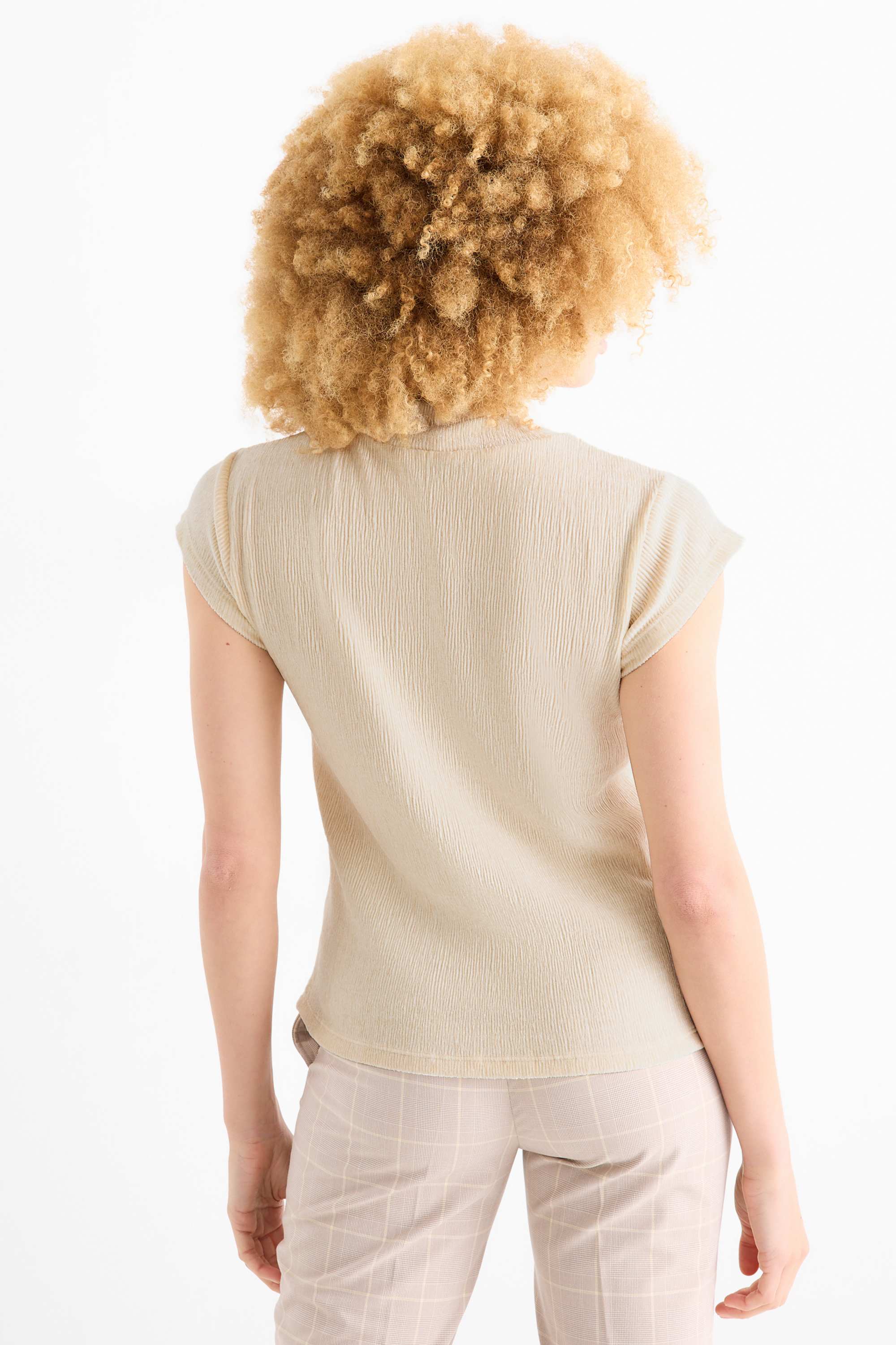 Velvet T-shirt - regular fit - textured beige