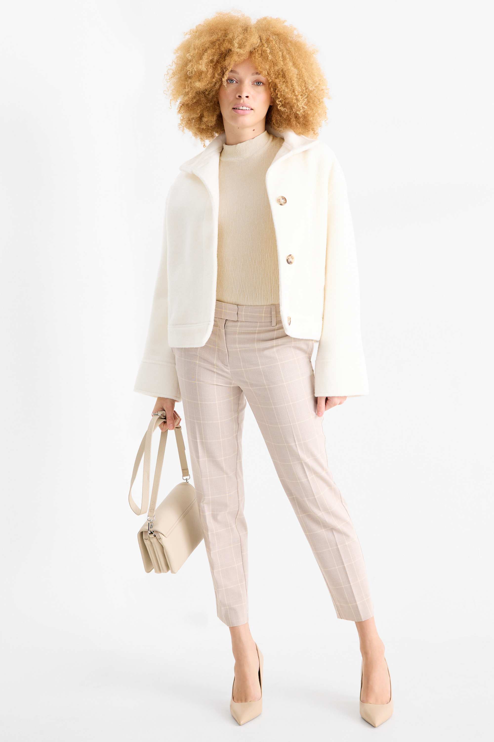 Velvet T-shirt - regular fit - textured beige