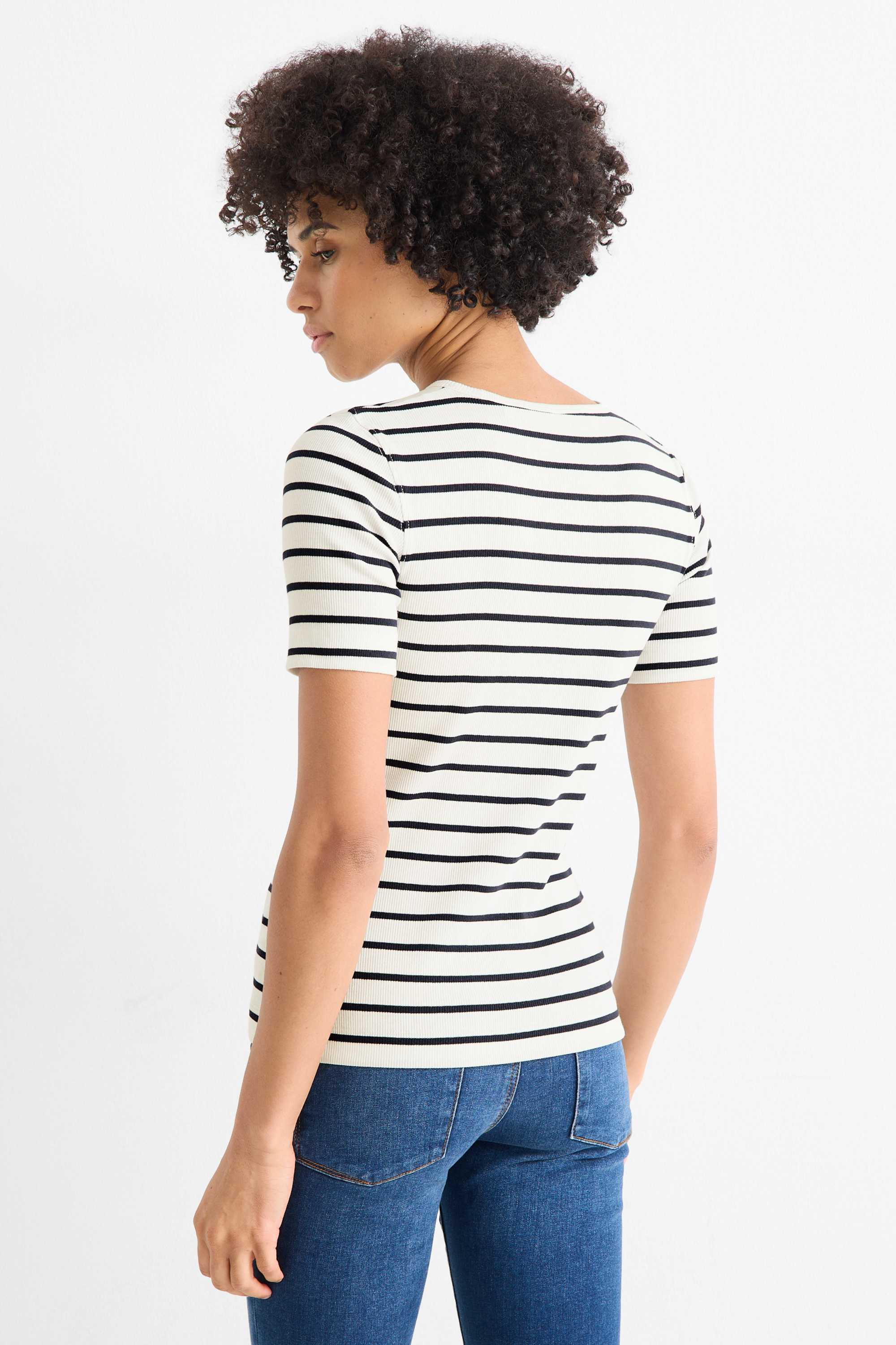 T-shirt - slim fit - ribbed - striped white / black